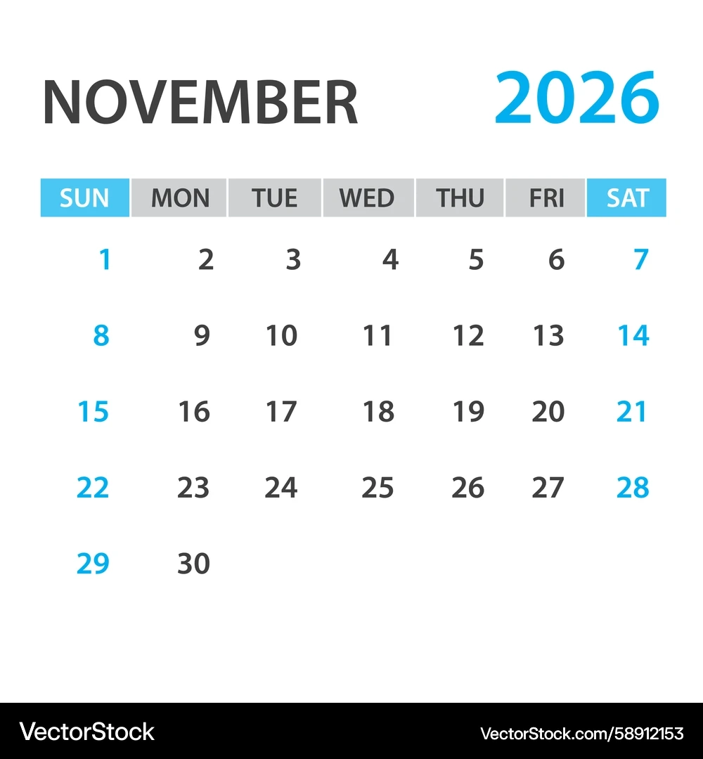 Calendar 2026 Year November Template Lizenzfreie Vektorgrafik 