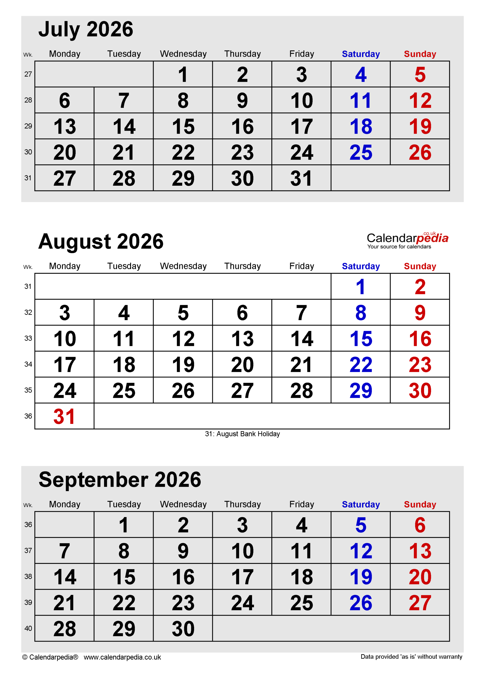 Calendar August 2026 UK With PDF Excel And Word Templates