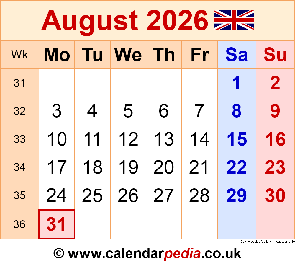 July - August 2026 Calendar July - August 2026 Calendar