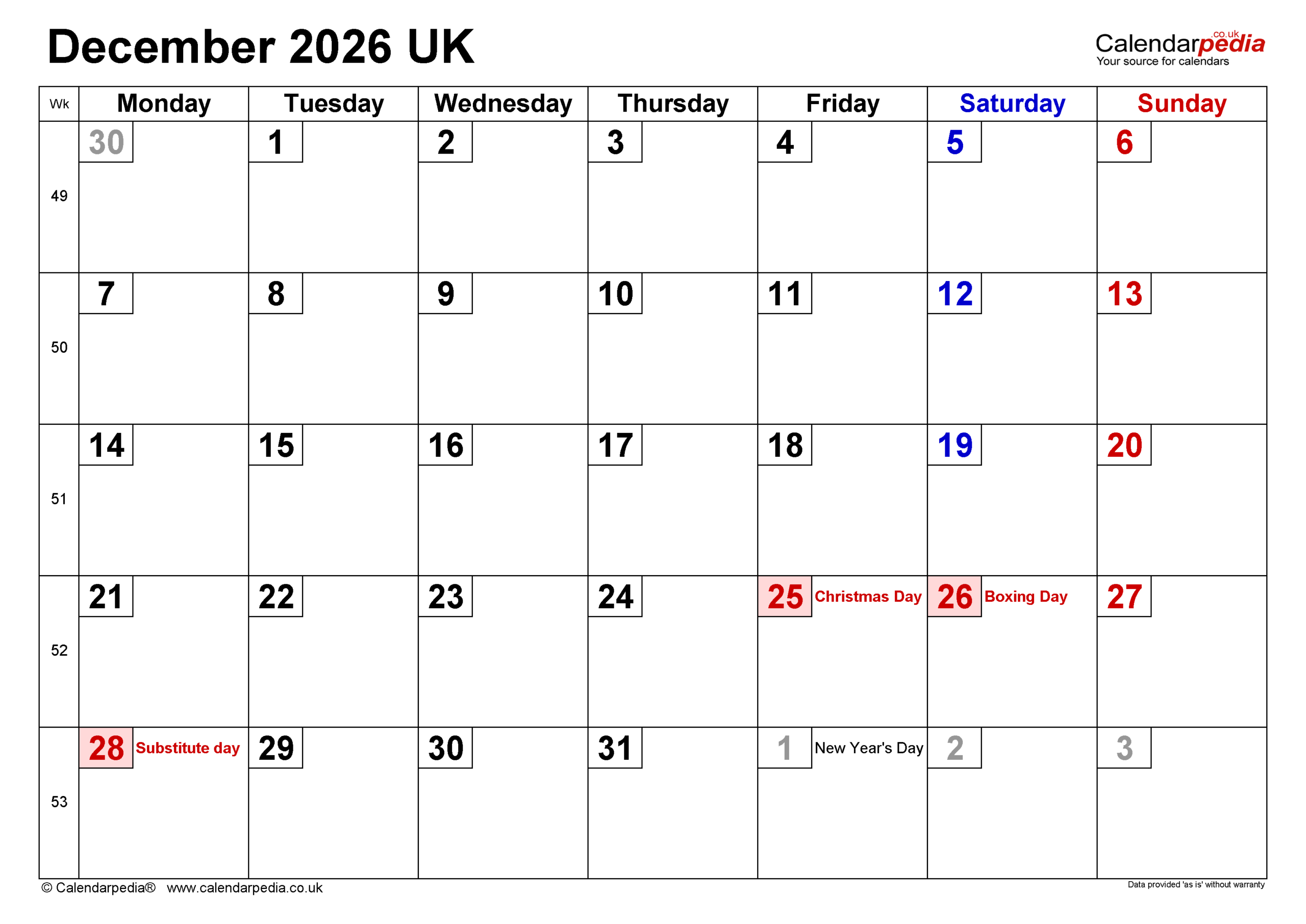 Printable December 2026 Calendar Win