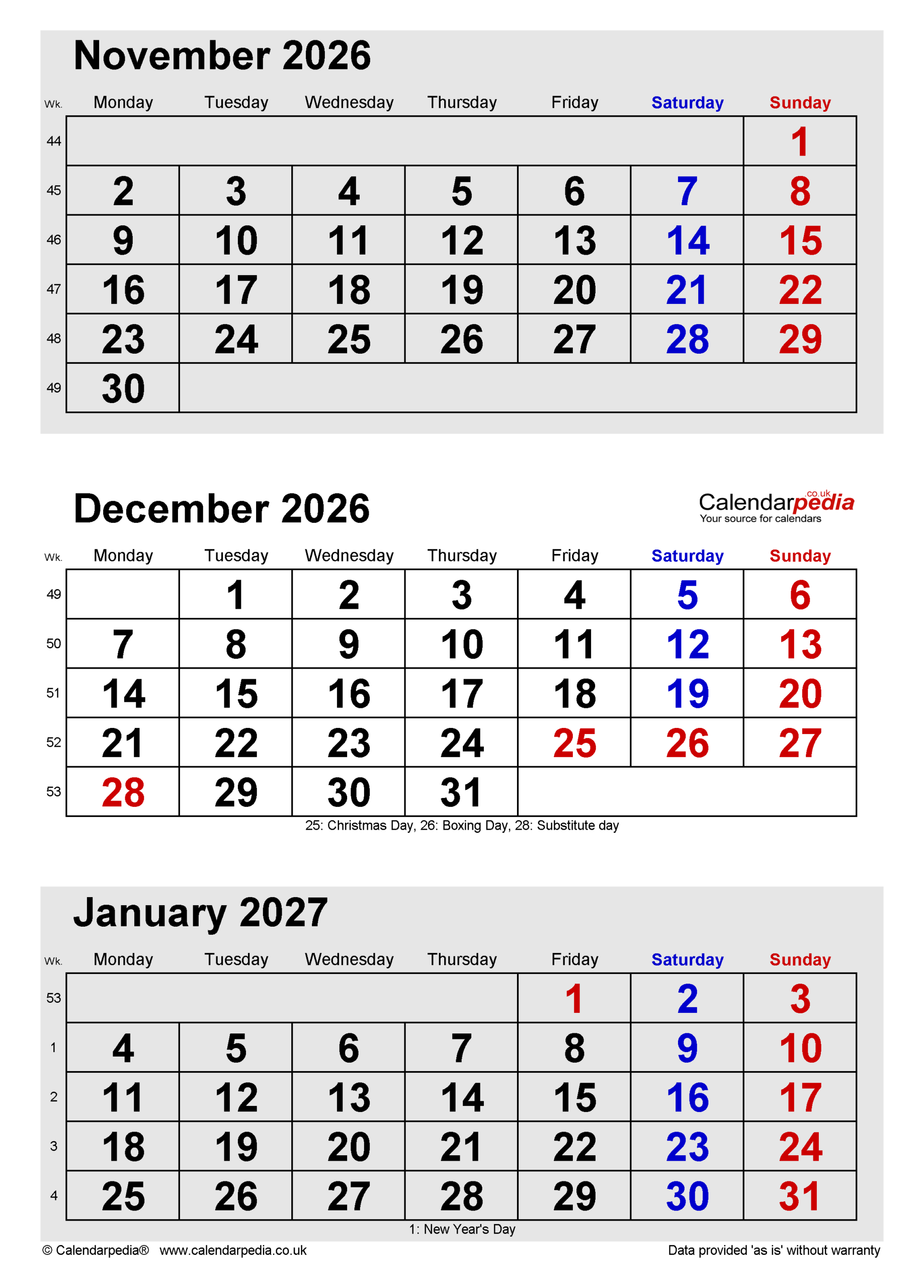 Free Printable Calendar December 2026 Uk