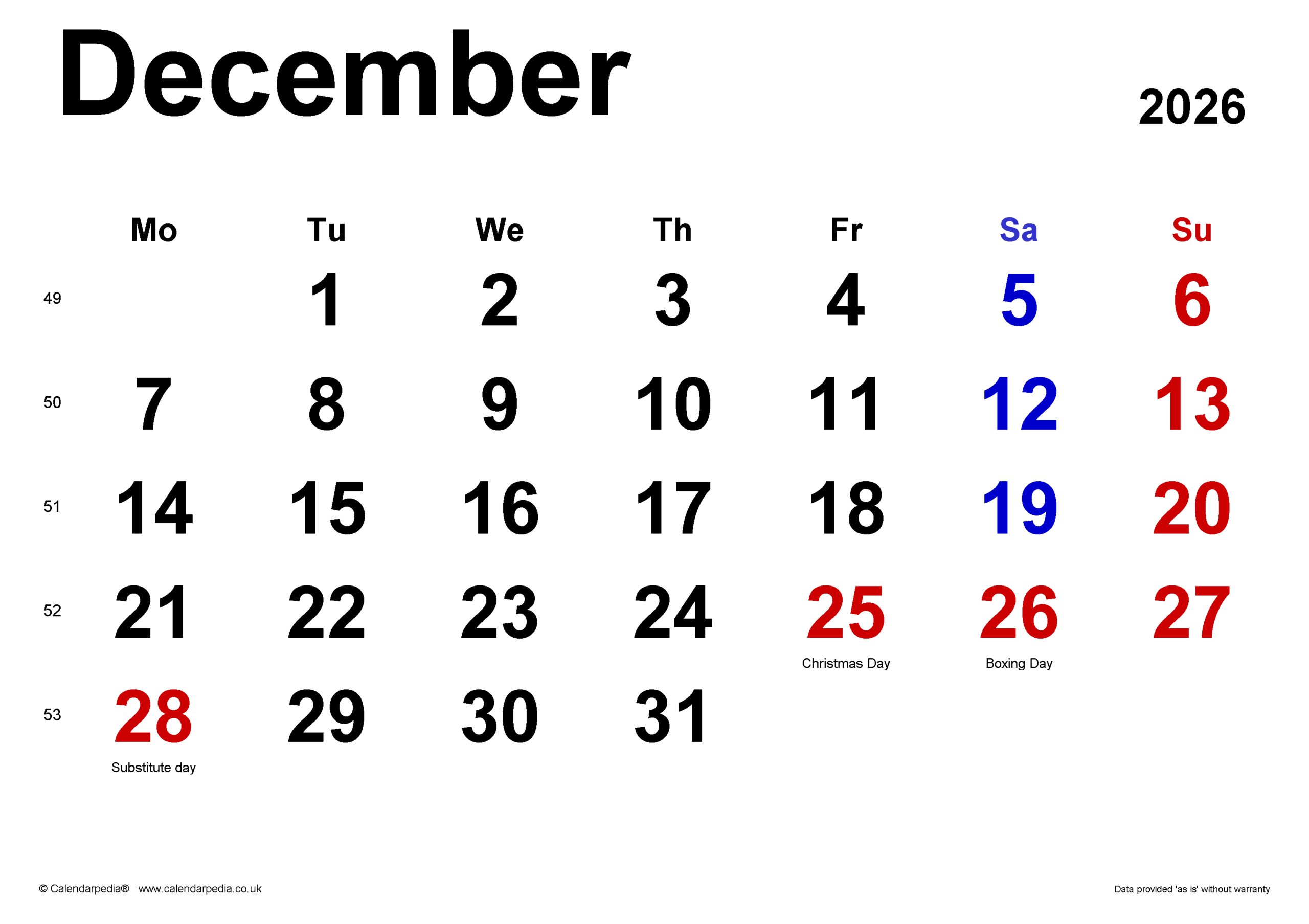 Calendar December 2026 UK With PDF Excel And Word Templates