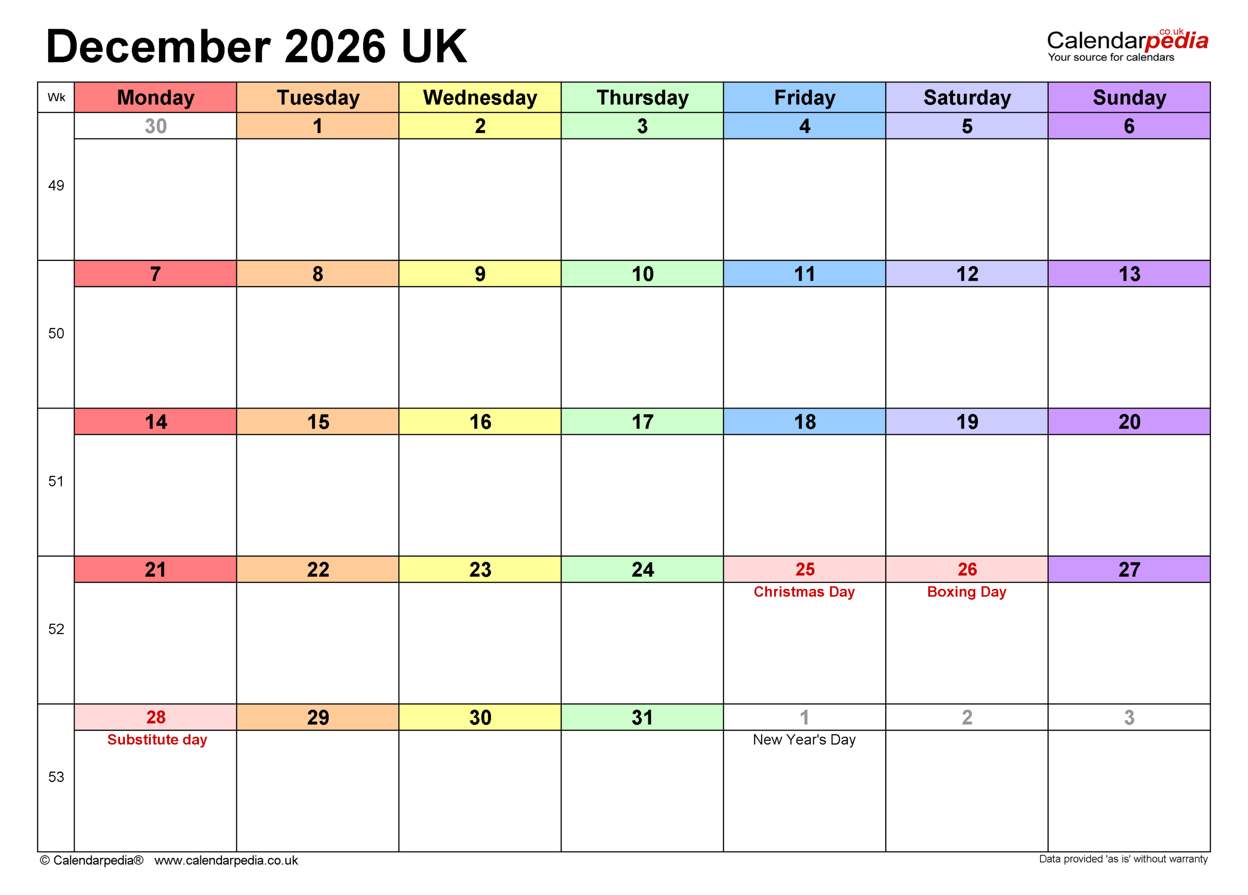 December 2026 Calendar Printable A6 December 2026 Calendar Printable A6