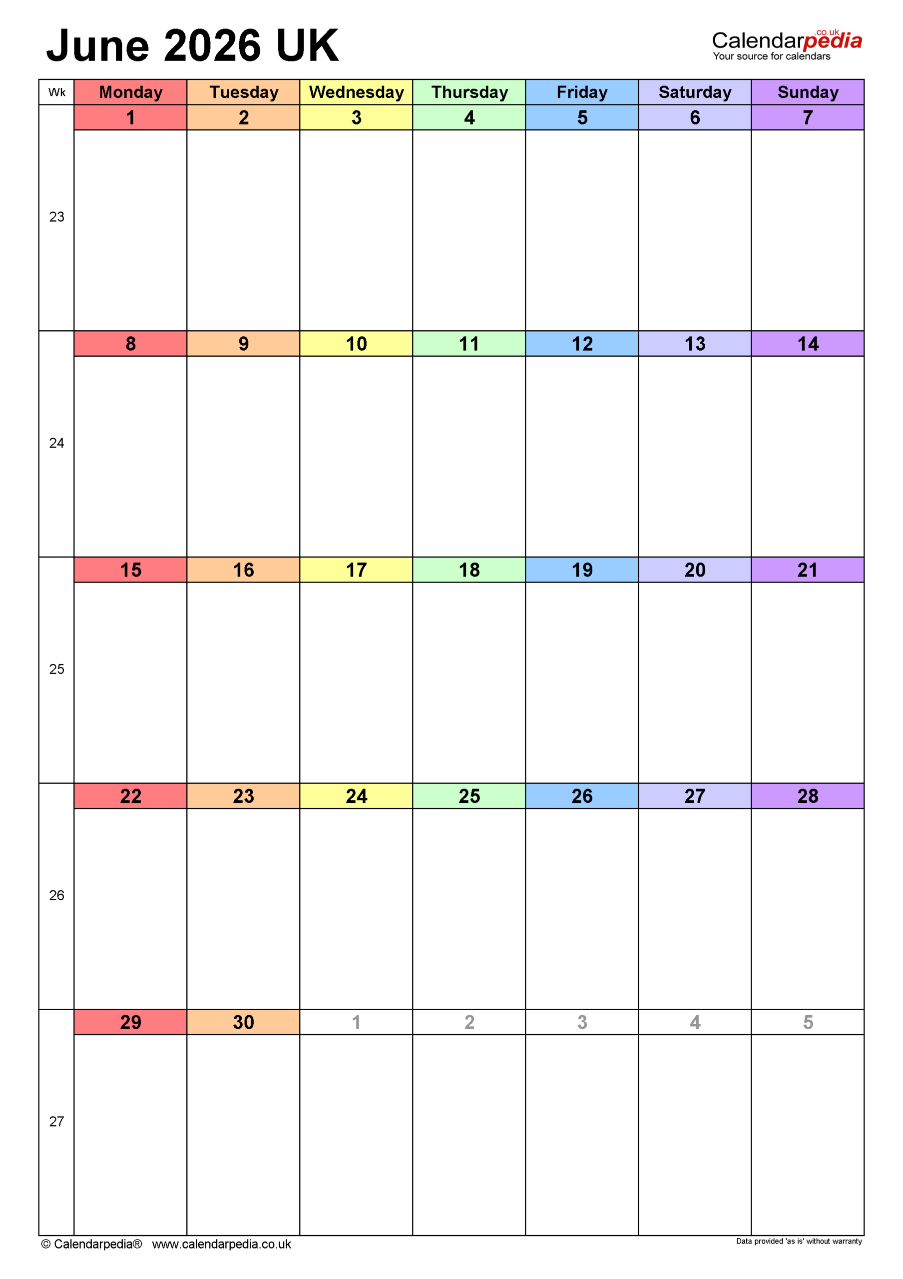 Blank Calendar June 2026