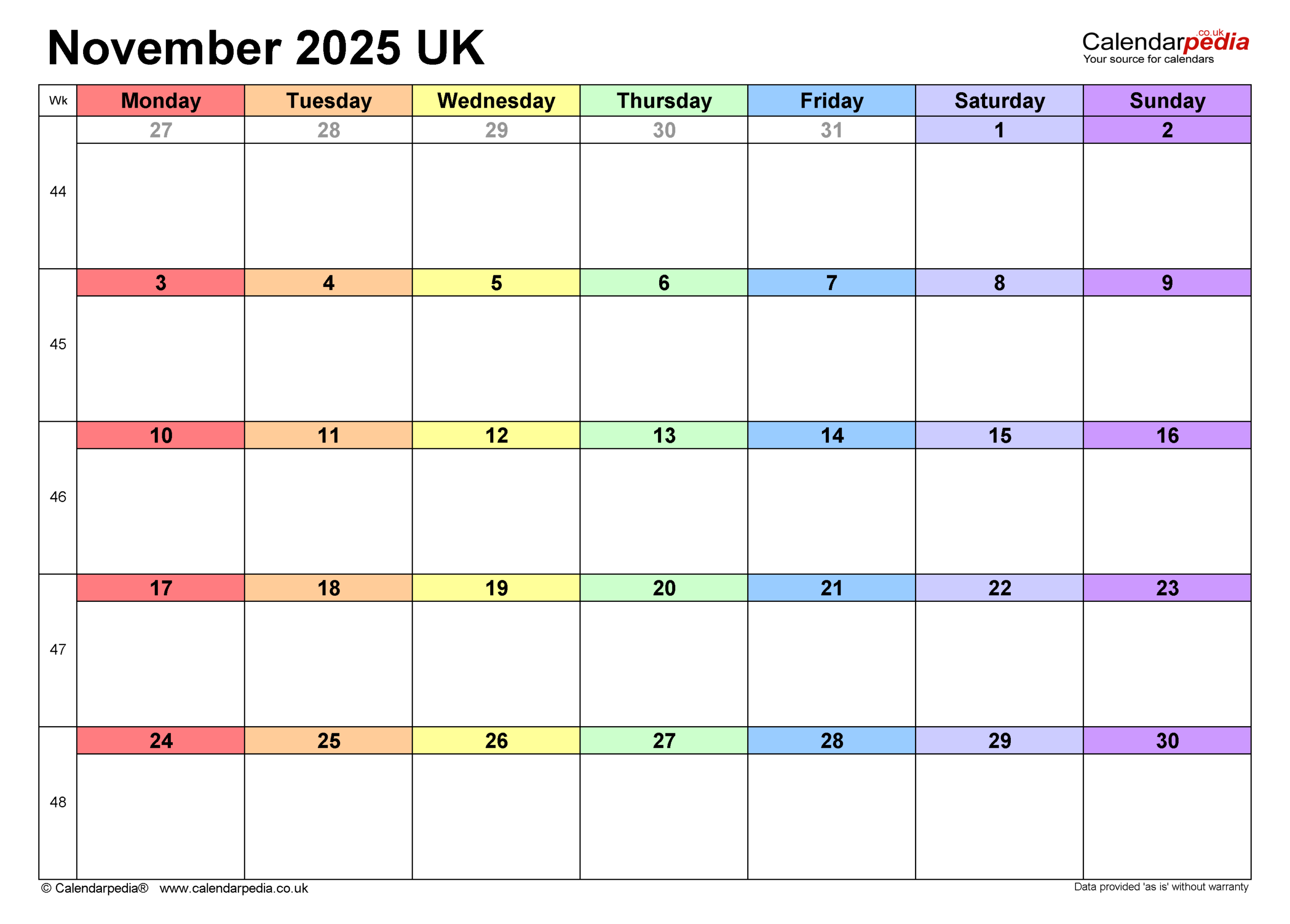 November Calendar Printables