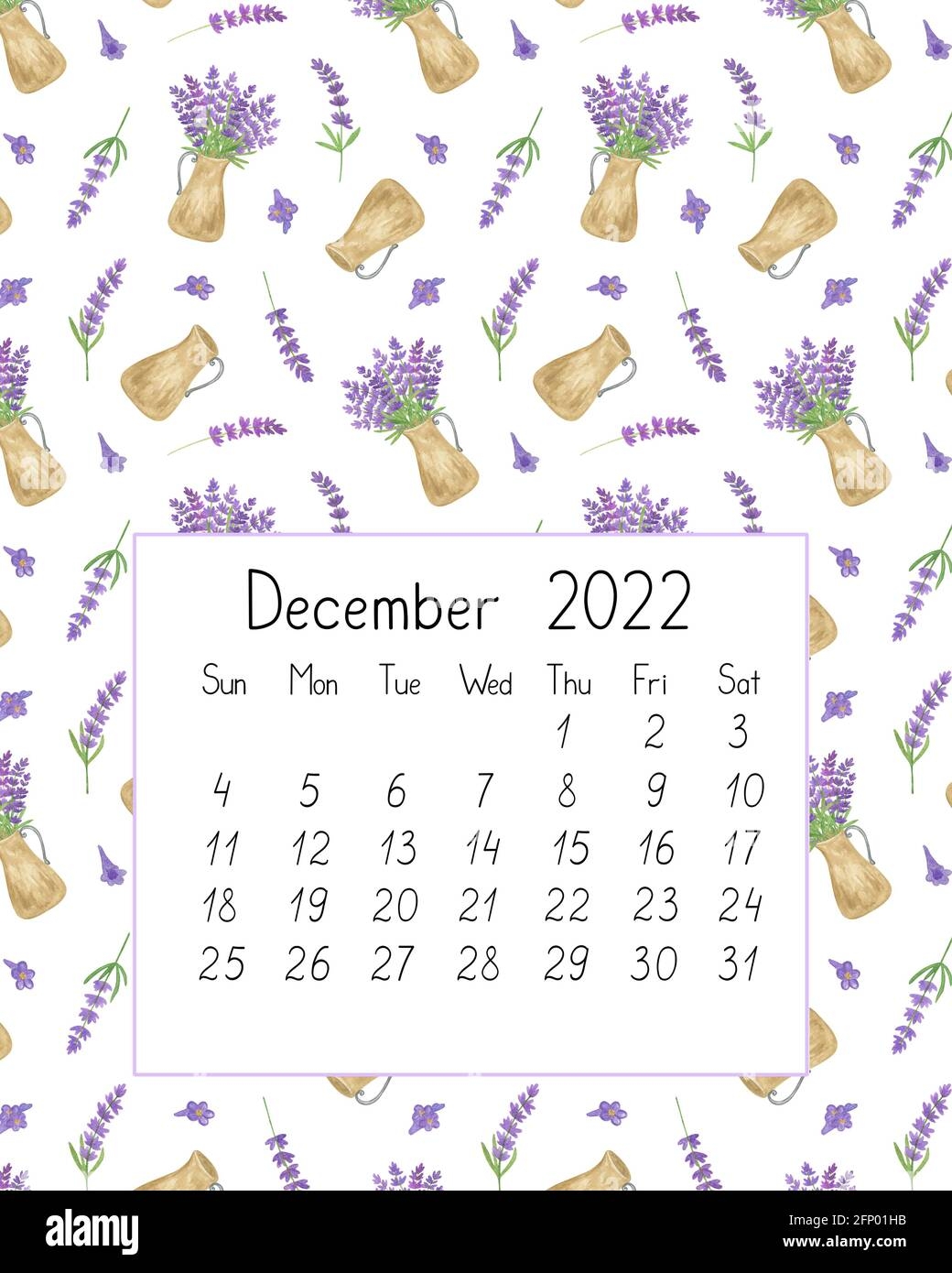 Calendar Page The Year 2022 For December Watercolor Floral 