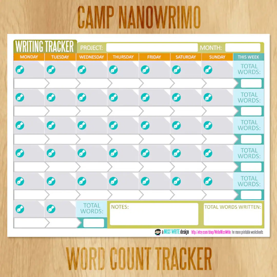 Camp Nanowrimo Printable Word Count Tracking Calendar Etsy Canada