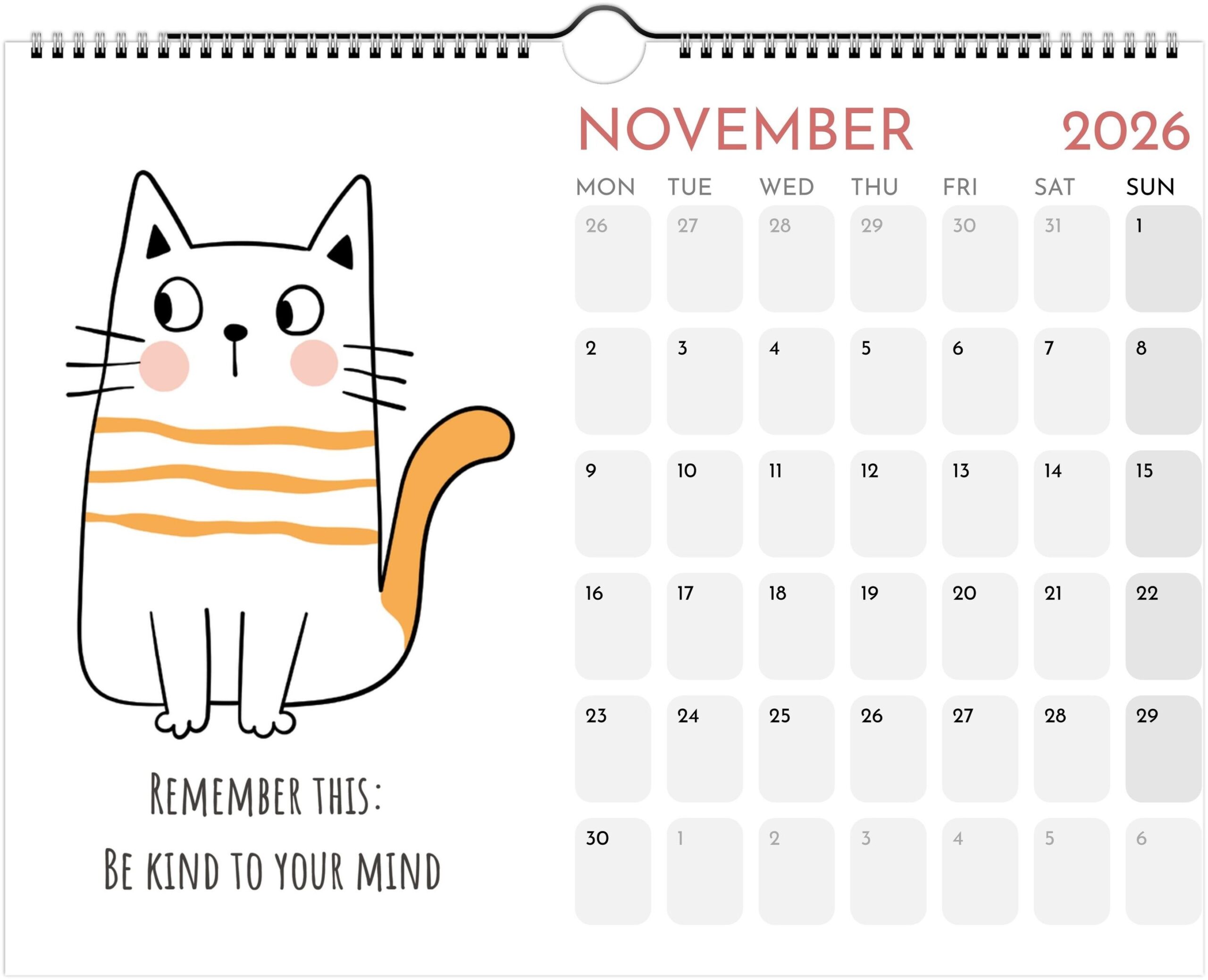 Cat Paw Print 2026 Wall Calendar Inspirational Cat Art Etsy