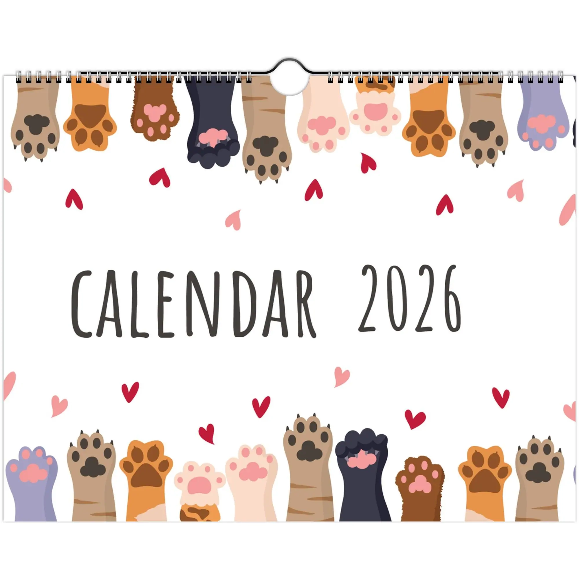 Cat Paw Print 2026 Wall Calendar Inspirational Cat Art Etsy