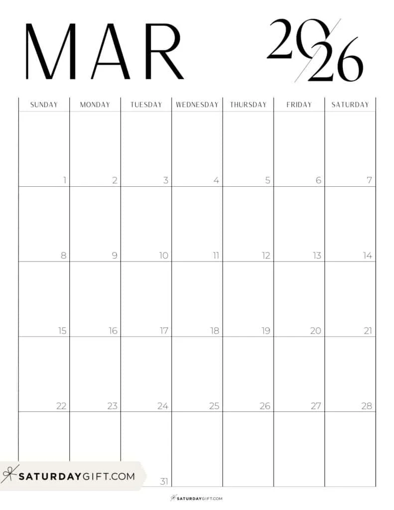 Blank Monthly Calendars 2026 Printable