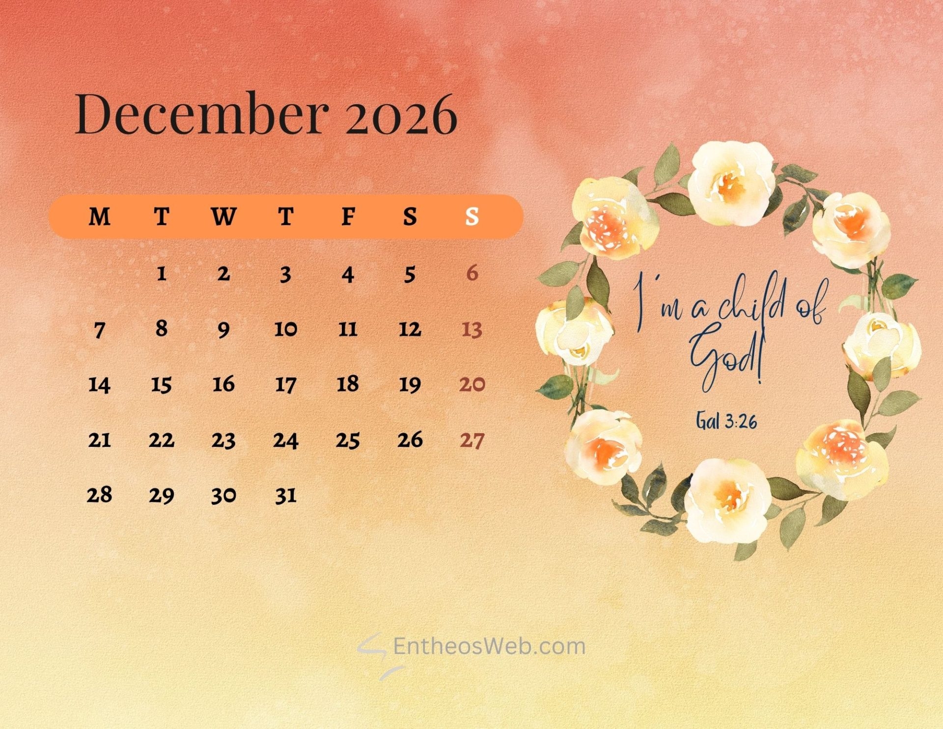 Christian Bible Floral 2026 Monthly Calendar Printable EntheosWeb