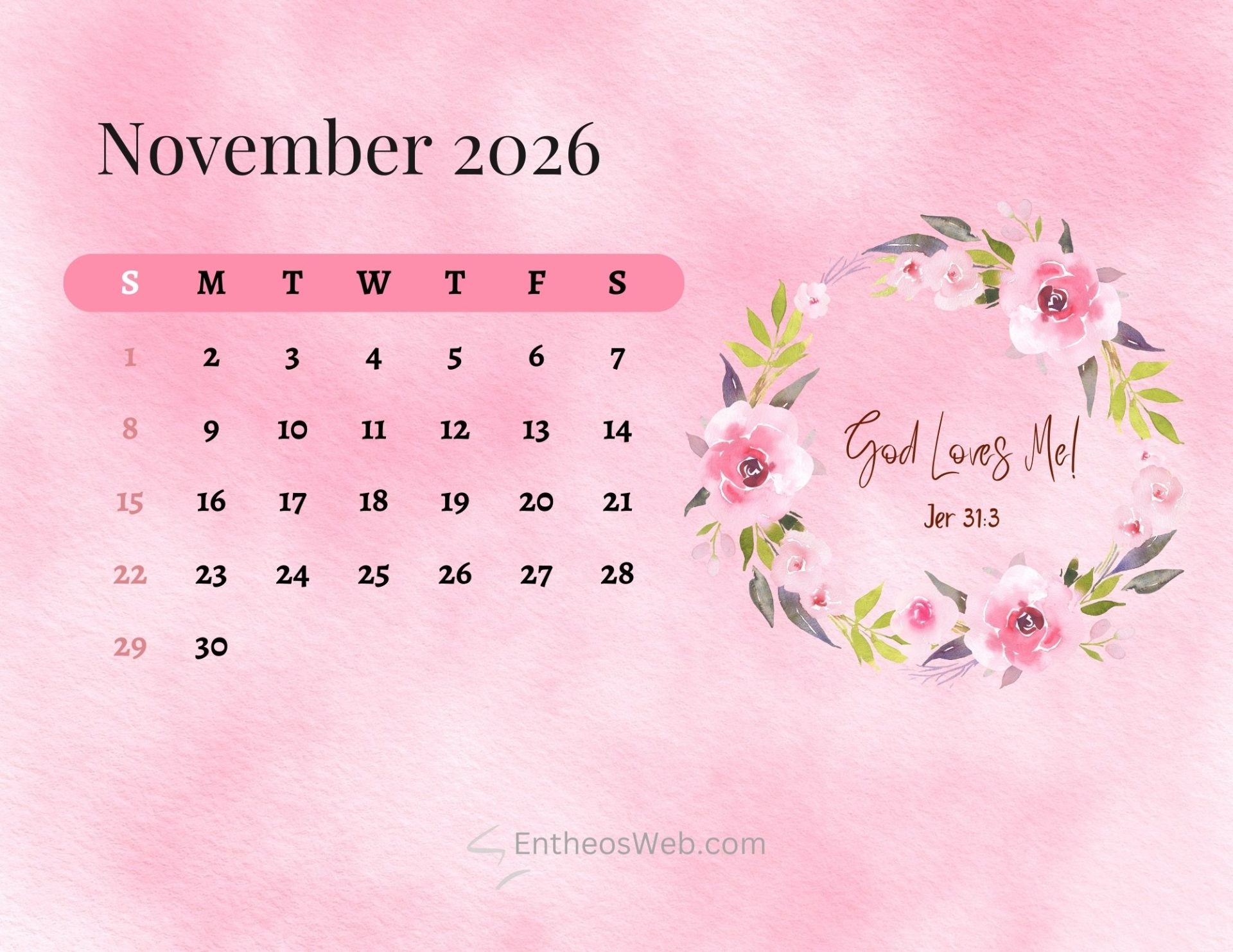 Christian Bible Floral 2026 Monthly Calendar Printable EntheosWeb