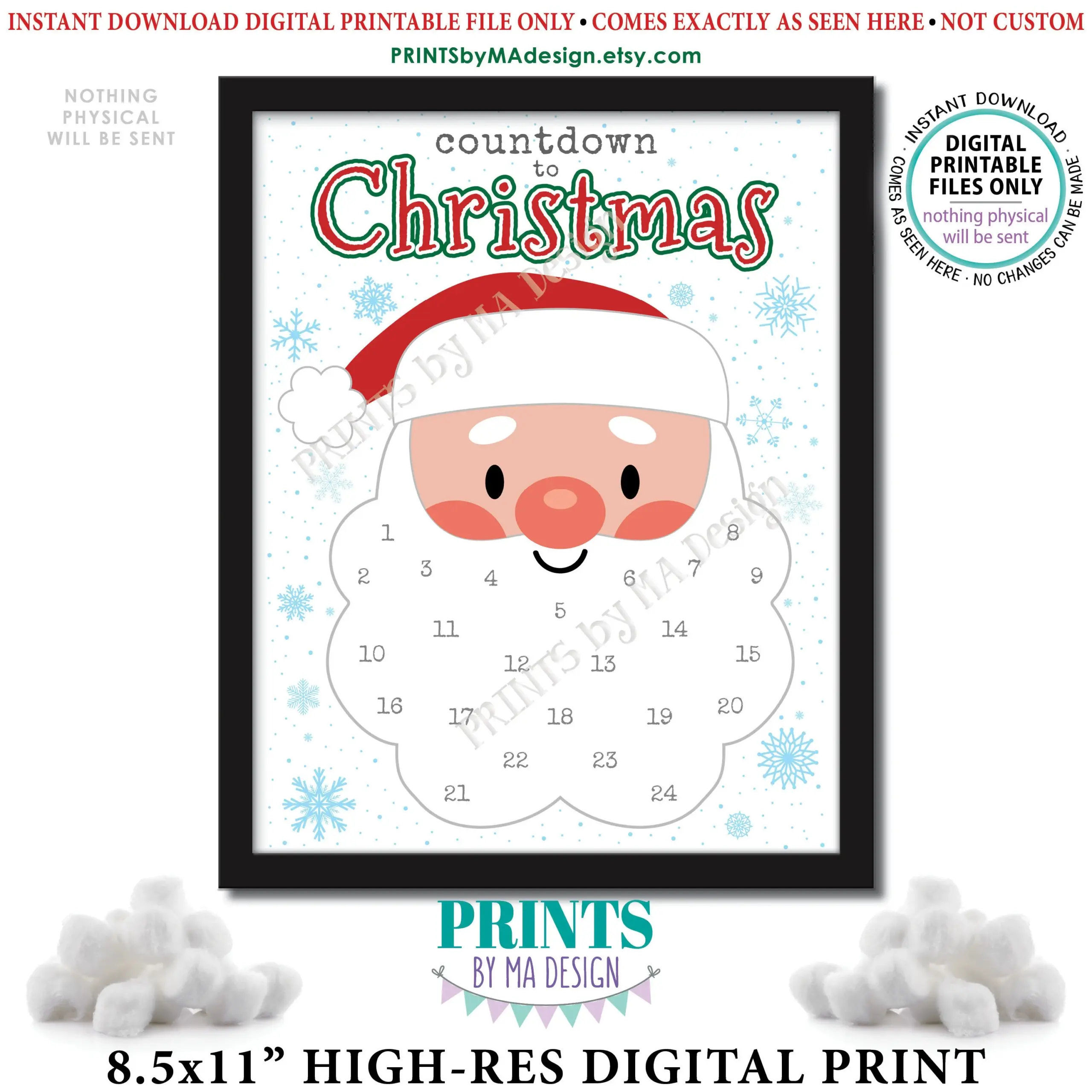 Christmas Countdown Glue Cotton Balls On Santa s Beard 