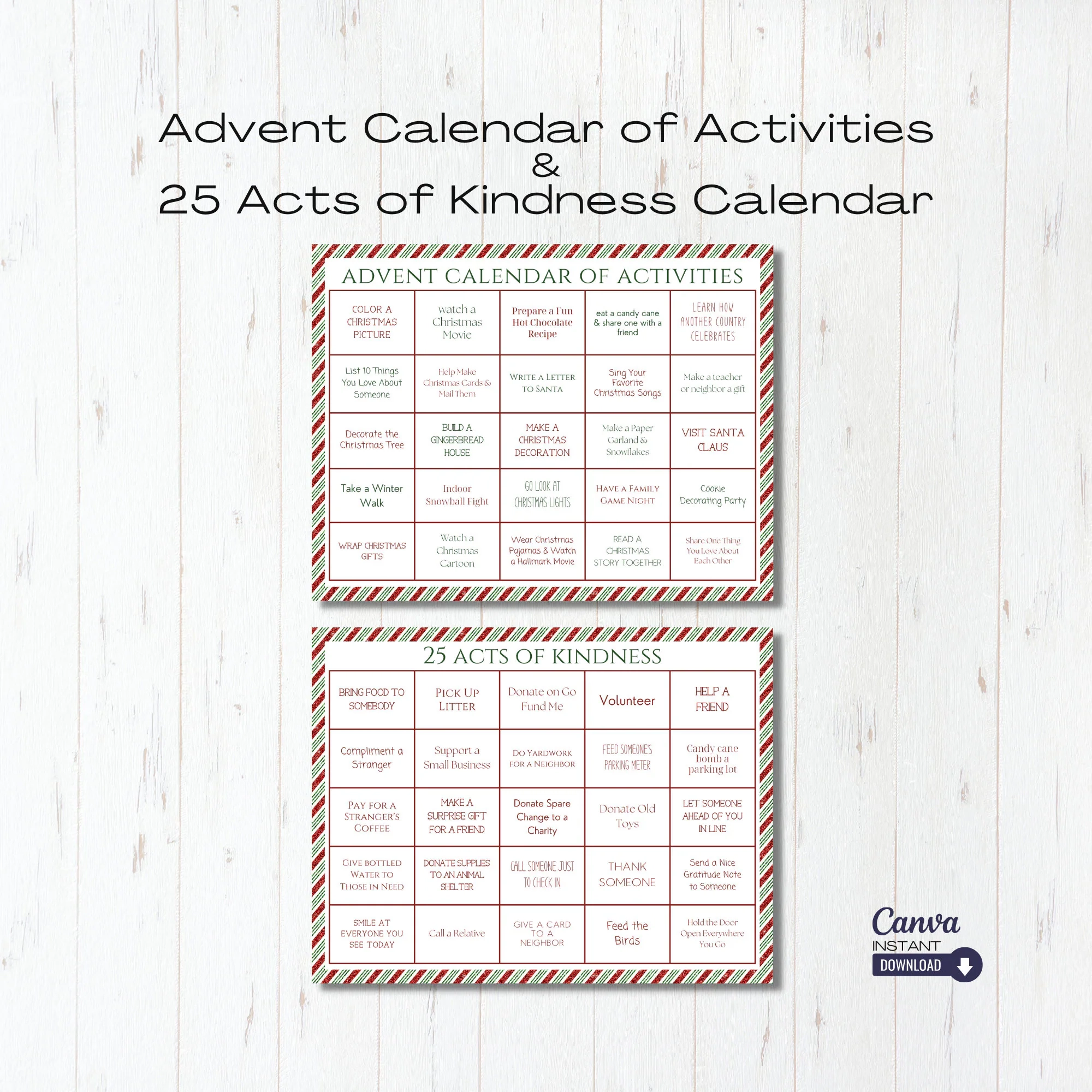 Christmas Kindness Activity Calendar Editable Advent Template 