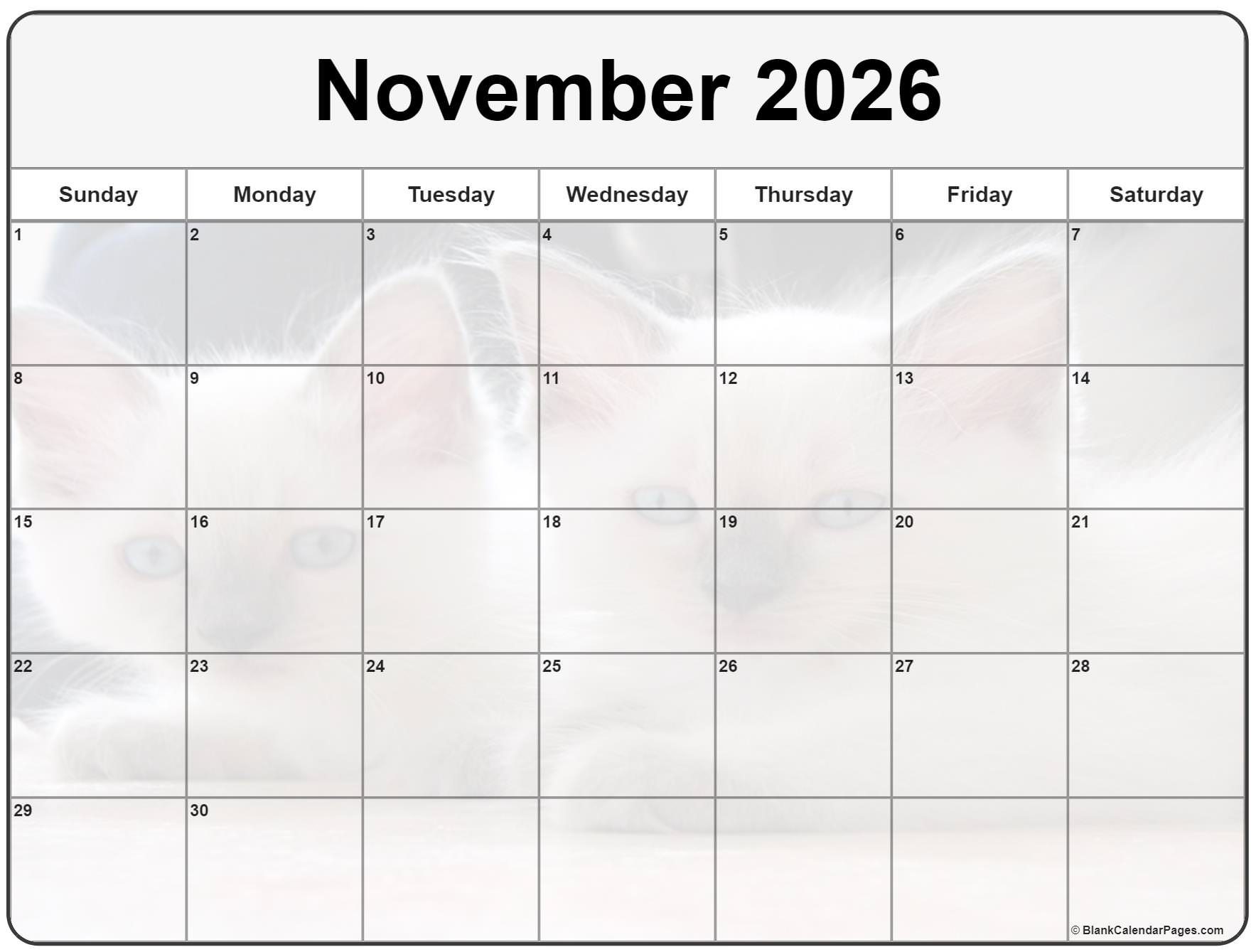 Collection Of November 2026 Photo Calendars With Image Filters 