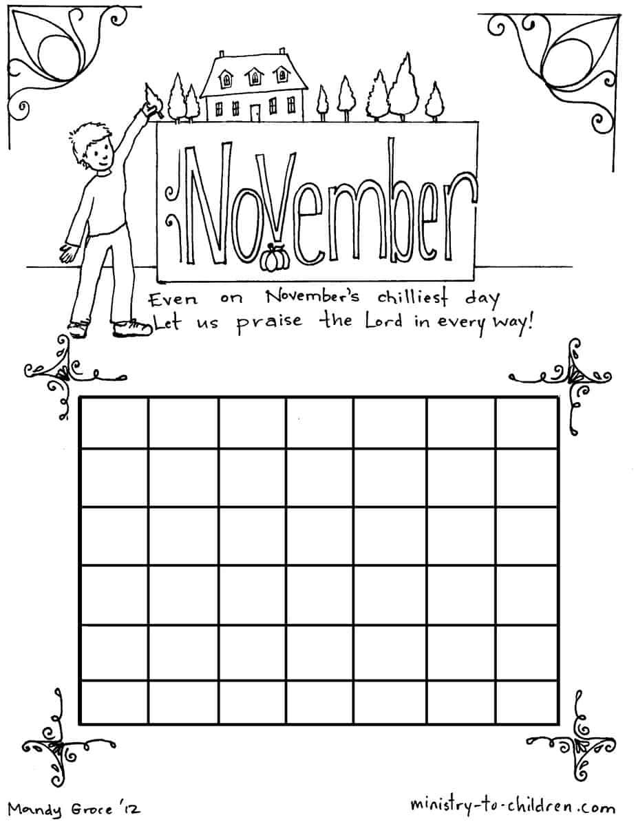 Kids November Calendar Printable