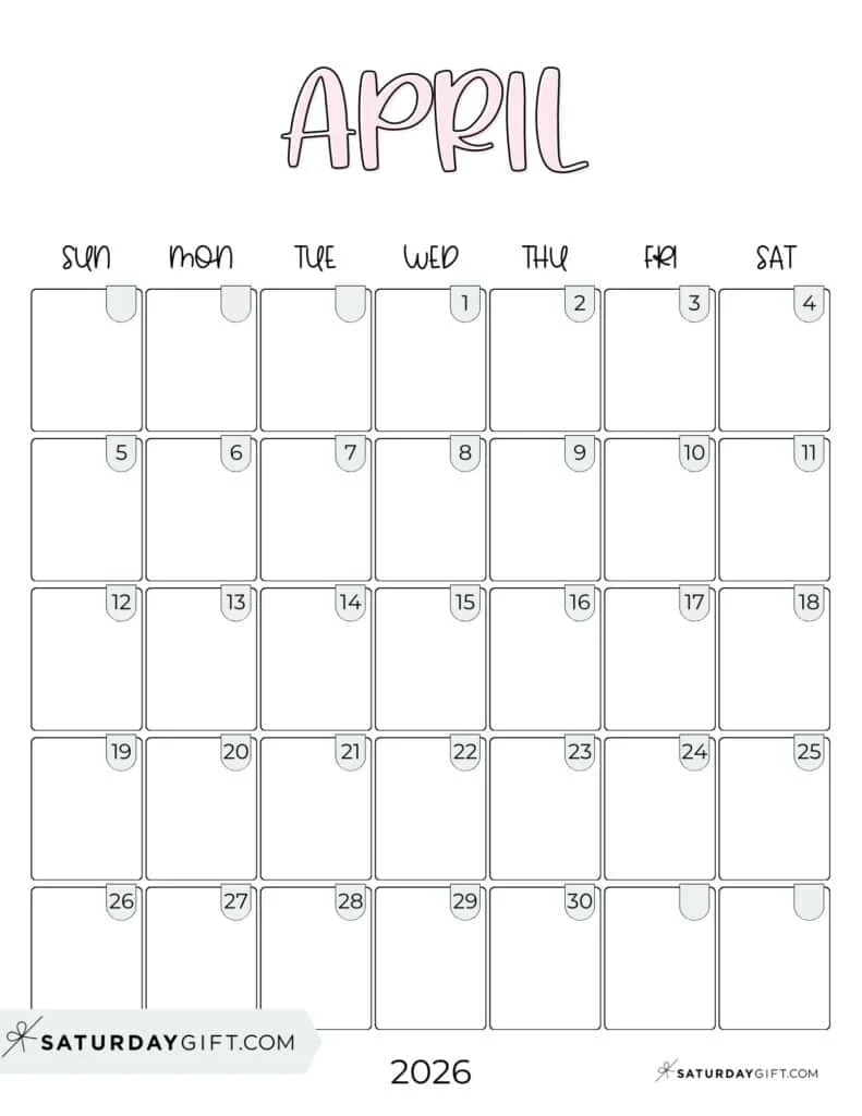 Blank Calendar 2026 Printable April