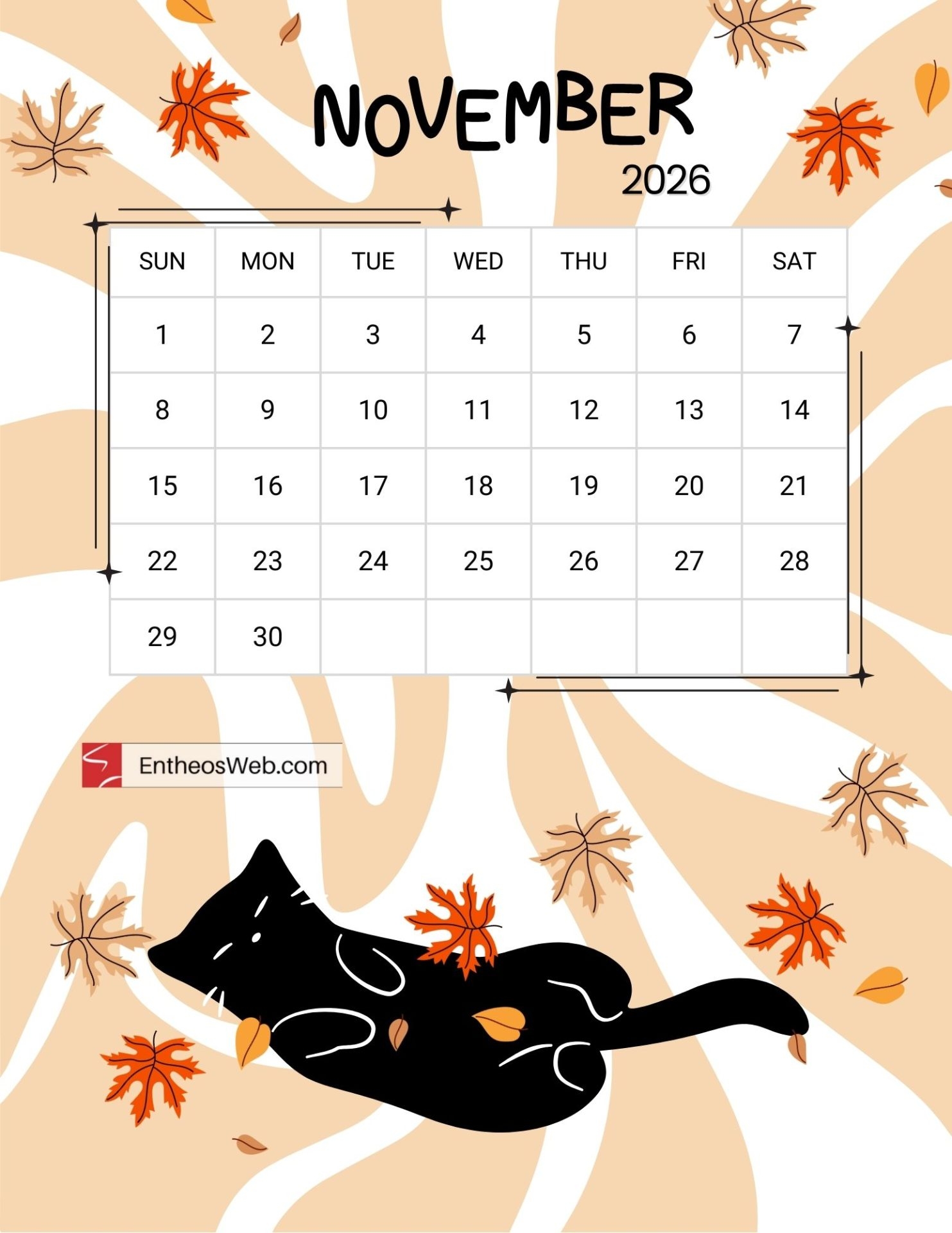 Cute Cats Pastel 2026 Monthly Calendar For Print Landscape 