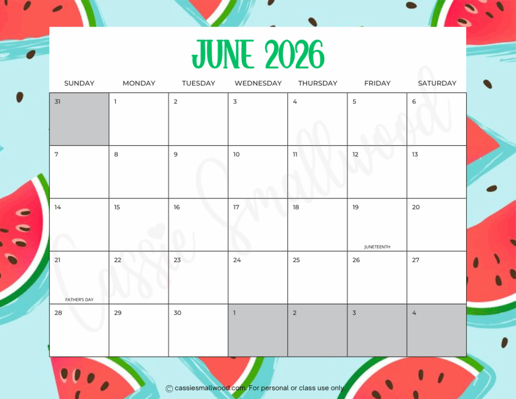 Cute Free Printable 2026 Monthly Calendar Blank amp With Holidays 