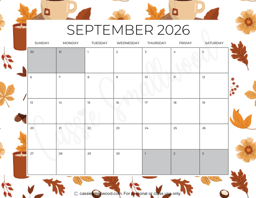 Blank Printable September 2026 Calendar