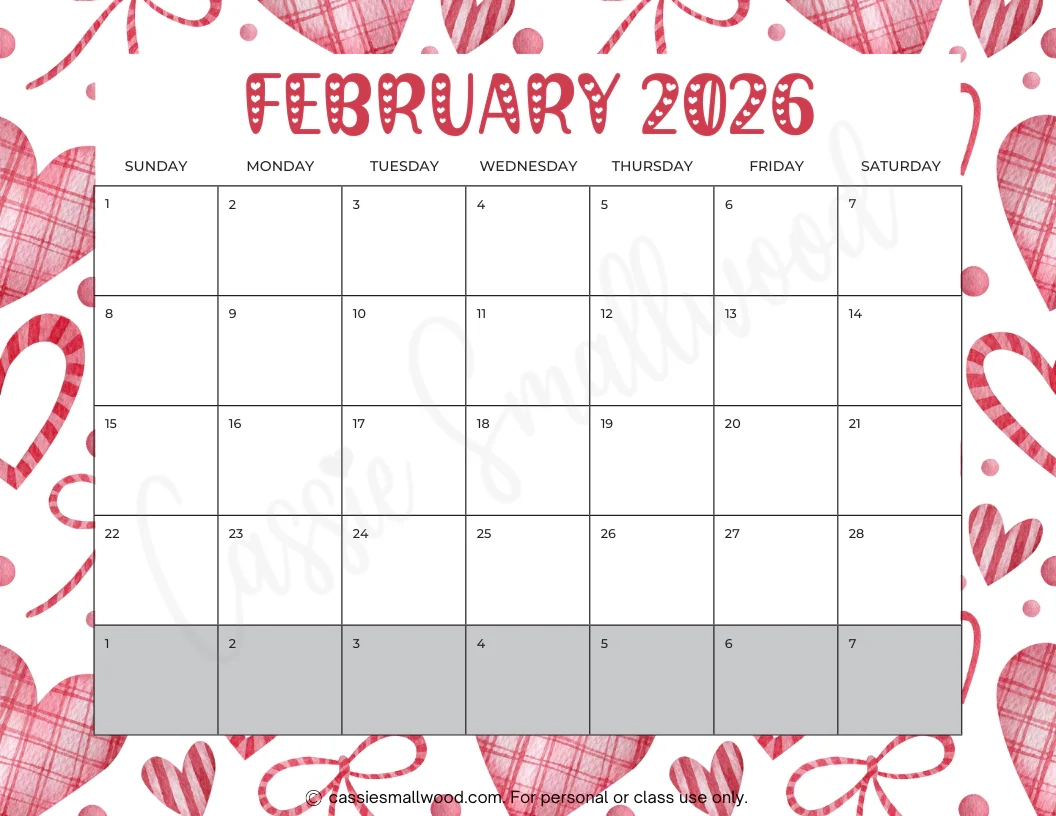Cute Printable Blank Calendar 2026 Cute Printable Blank Calendar 2026