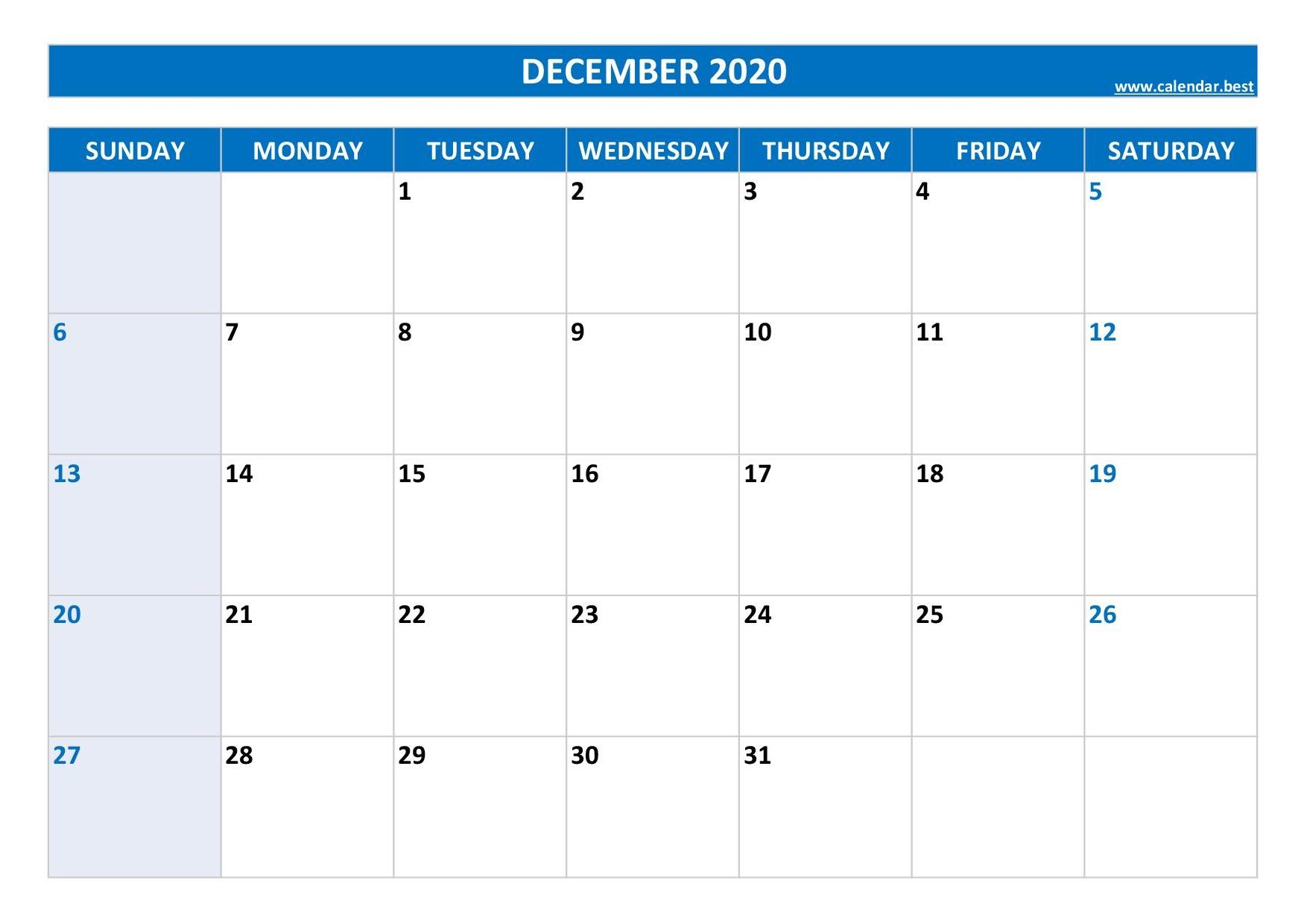 December 2020 Calendar Calendar best