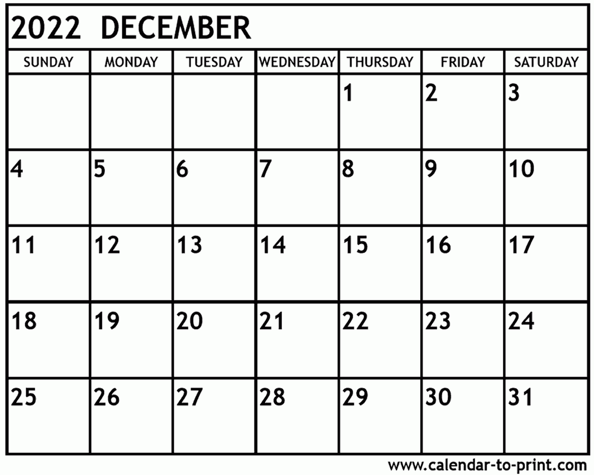 December Printable Calendar