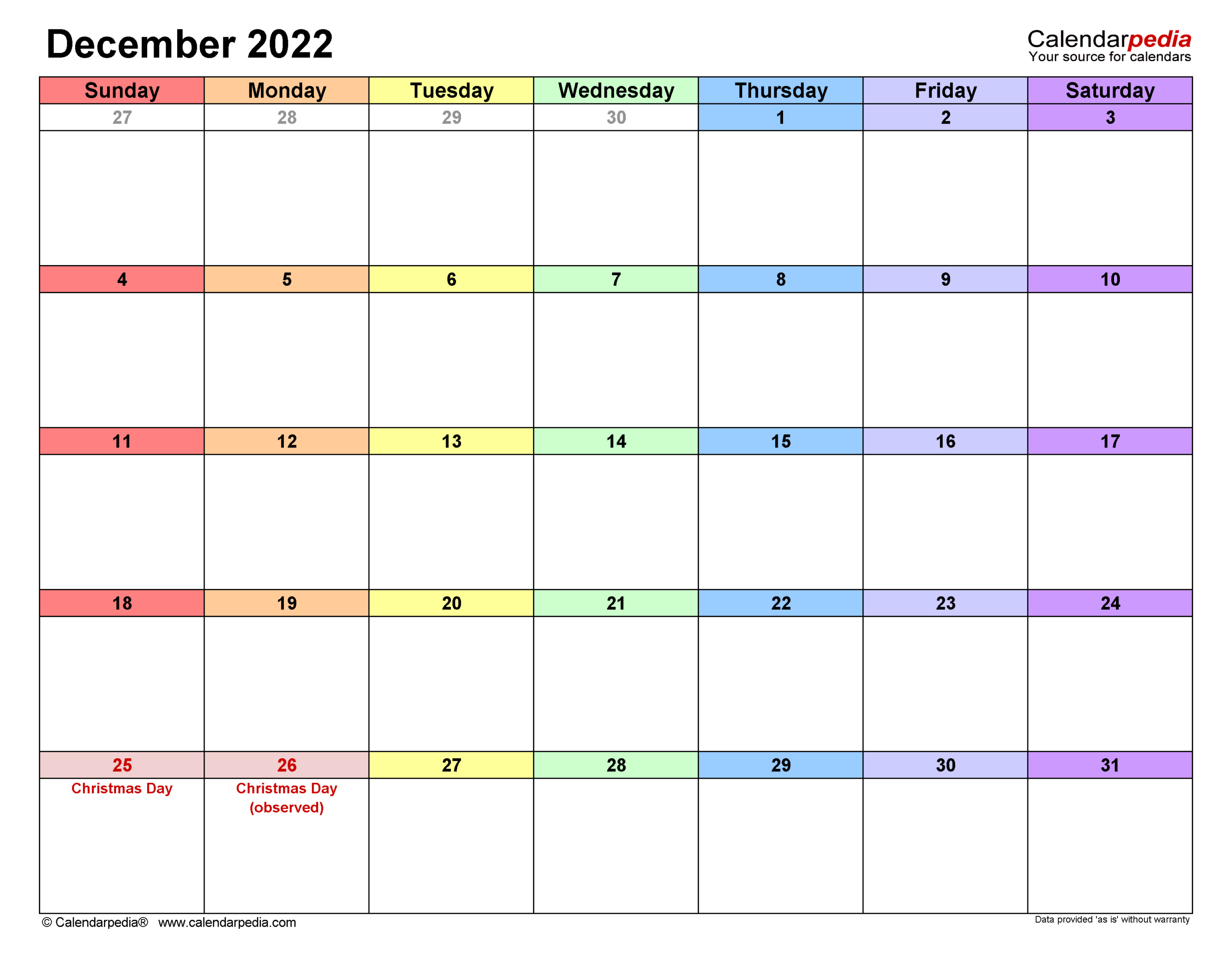 December 2022 Calendar Templates For PDF Excel And Word
