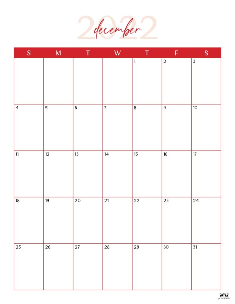 Printable Calendar Big Boxes December