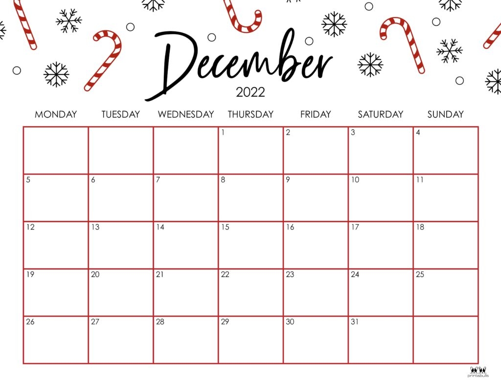 Printable Monthly Calendar December