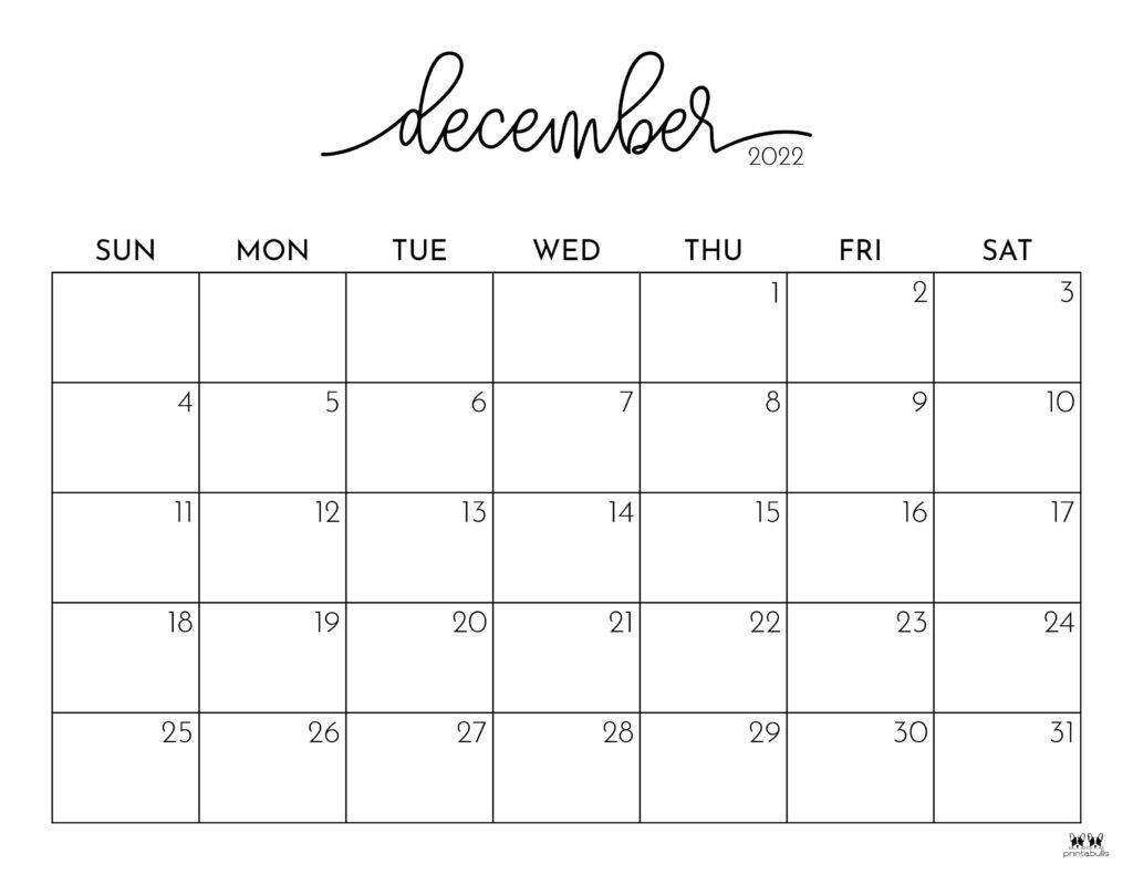 December 2022 Calendars 50 FREE Printables Printabulls