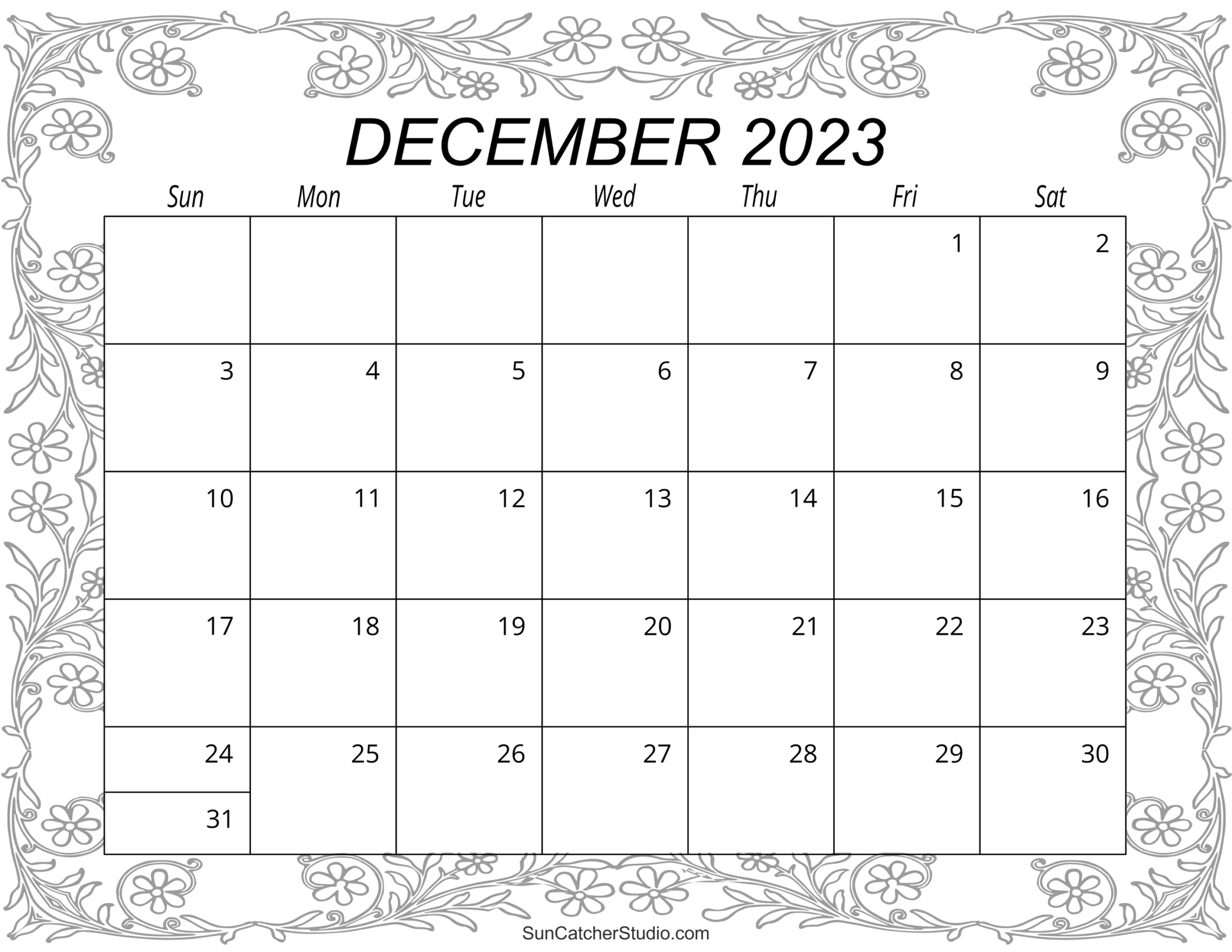 December 2023 Calendar Free Printable Free Printables 