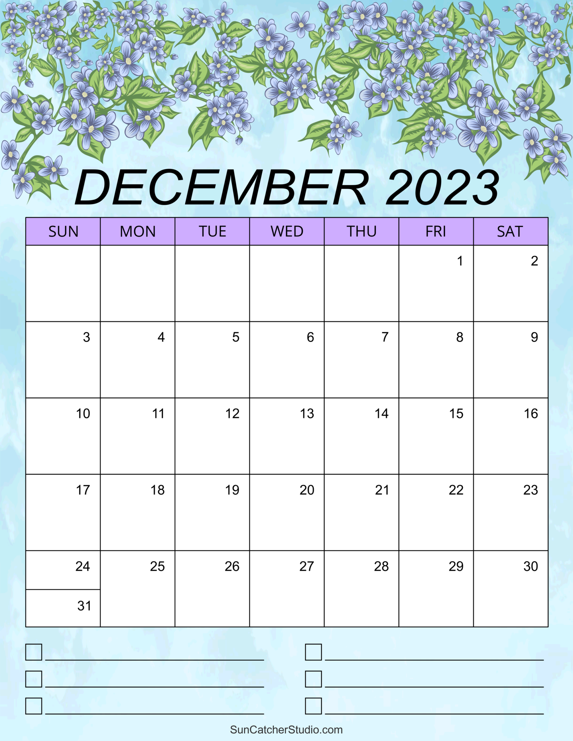 Cute Printable December Calendar