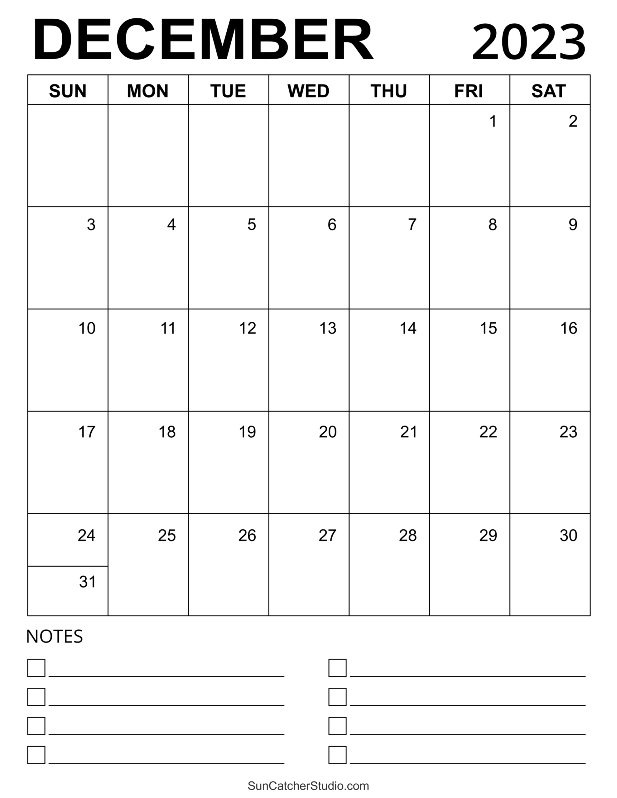 December 2023 Calendar Free Printable Free Printables 