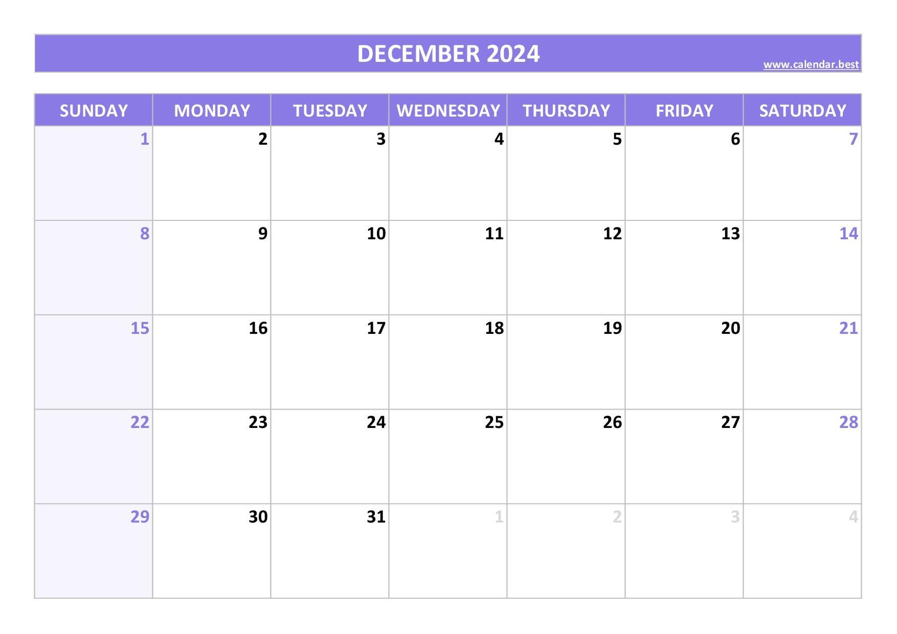 Free Printable Calendar For December