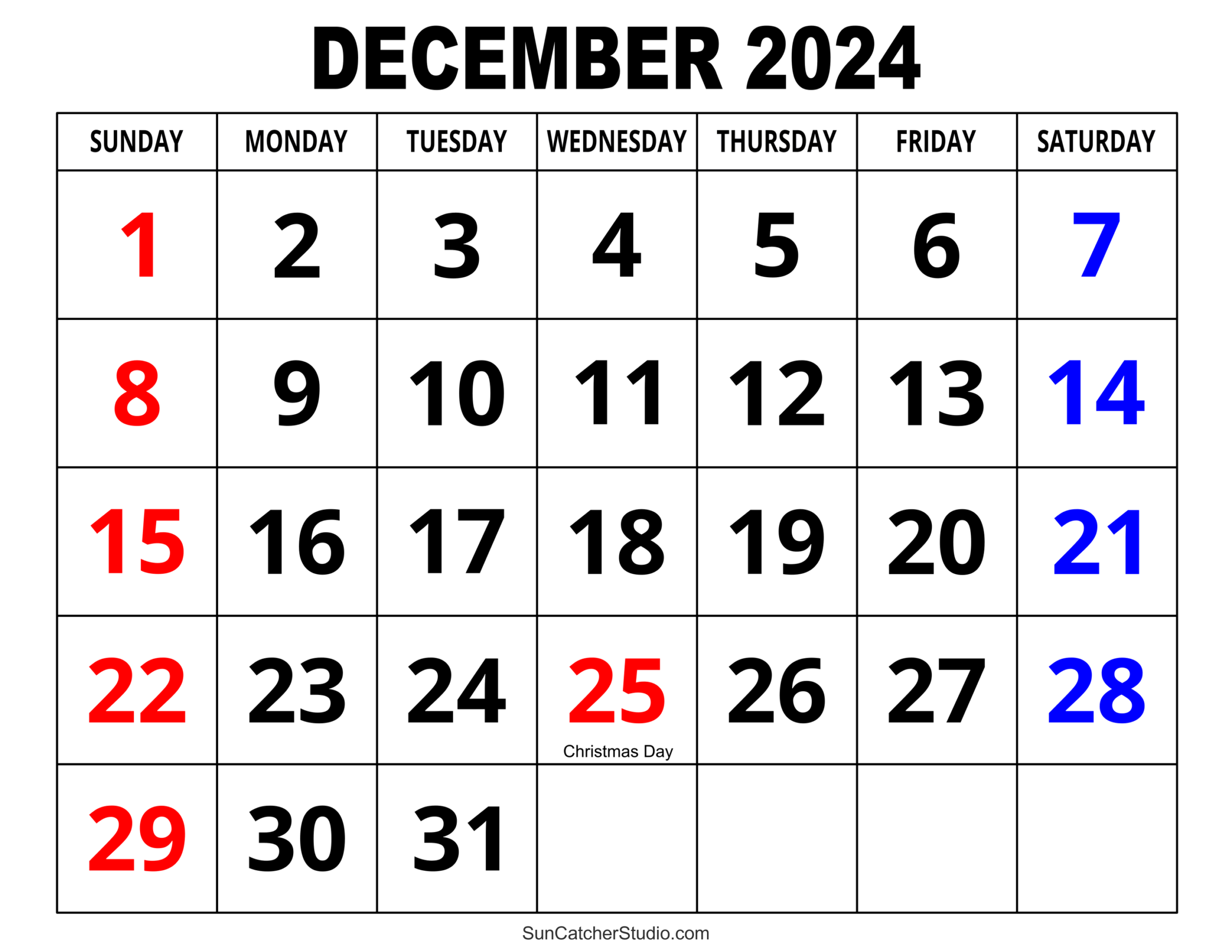 December 2024 Calendar Free Printable Free Printables 