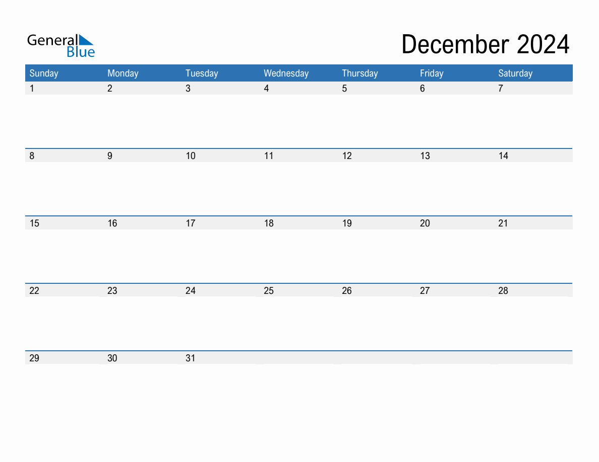 December 2024 Monthly Calendar PDF Word Excel 