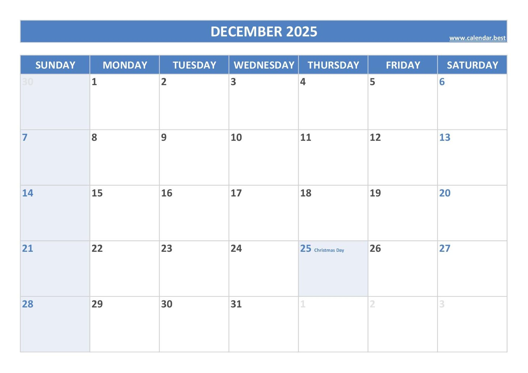 Printable December Calendar