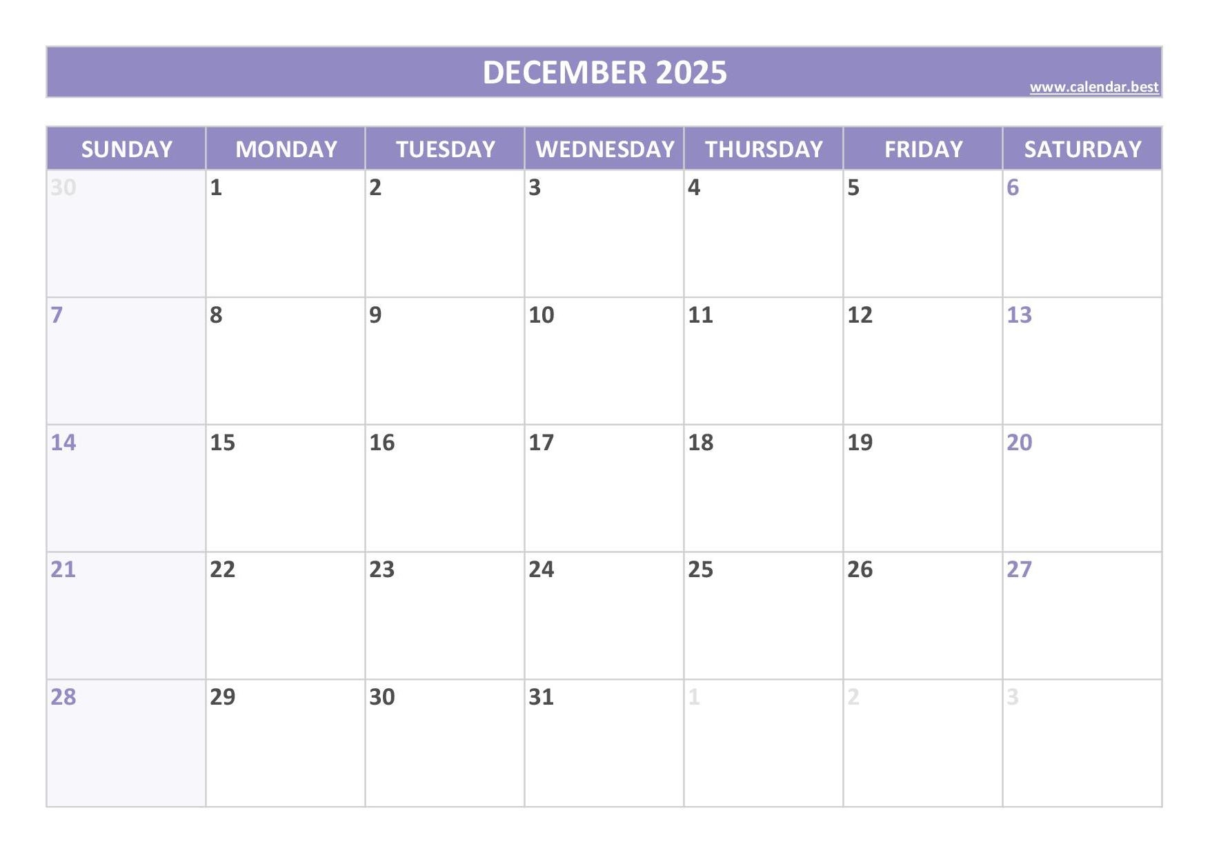 Printable Blank December Calendar