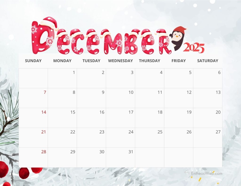December 2025 Calendar Free Printable PDF Downloads EntheosWeb