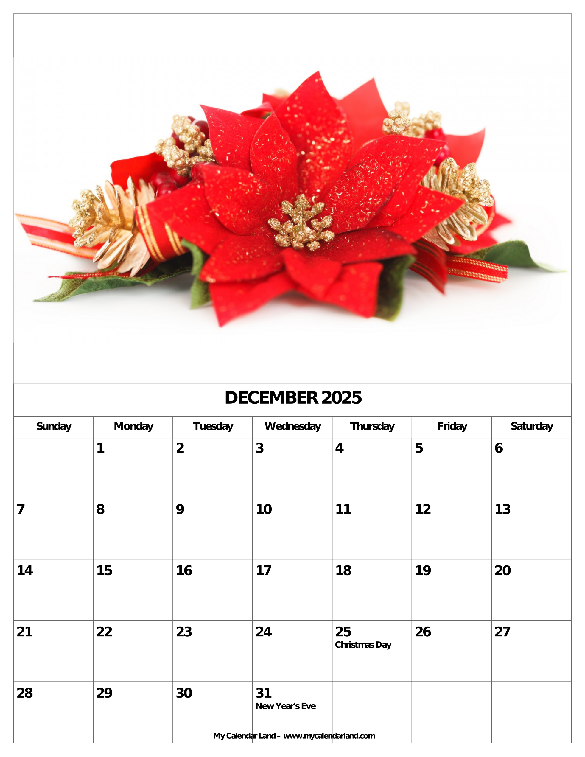 December 2025 Calendar My Calendar Land