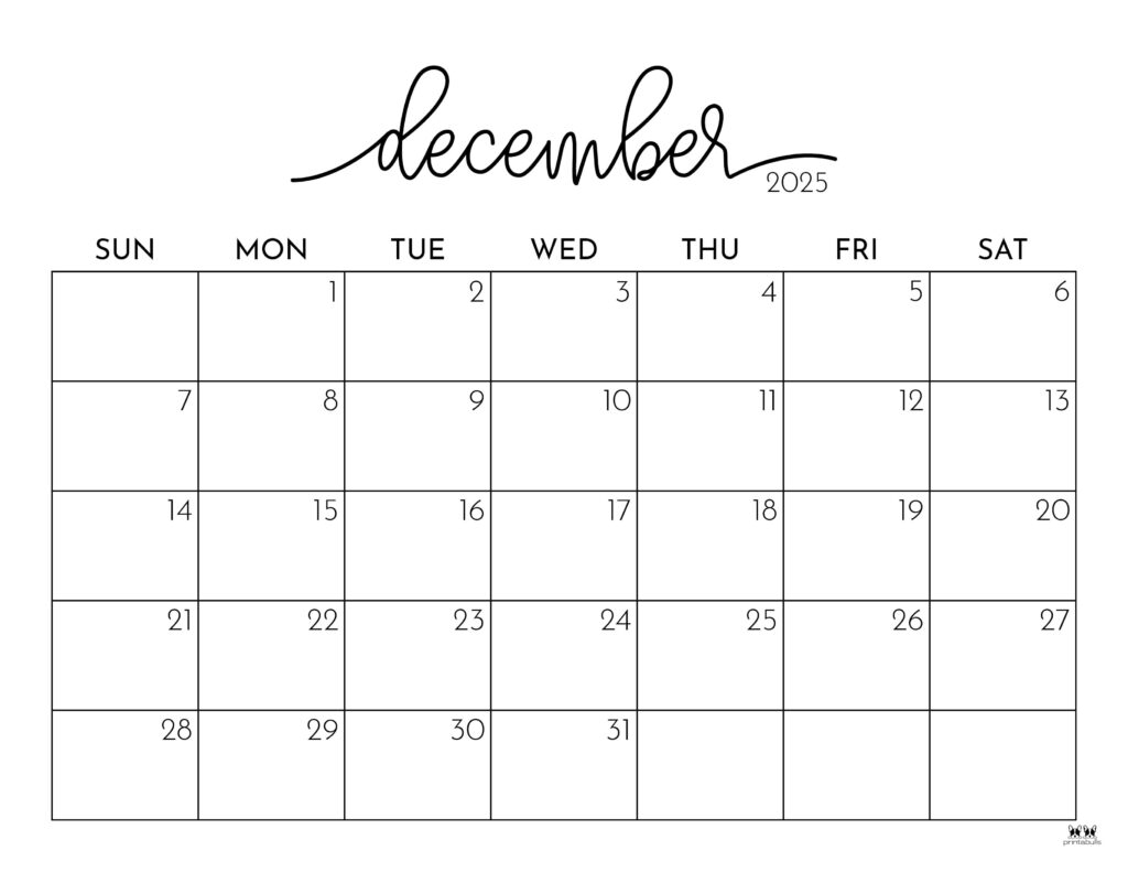 Blank Christmas December Calendar Printable