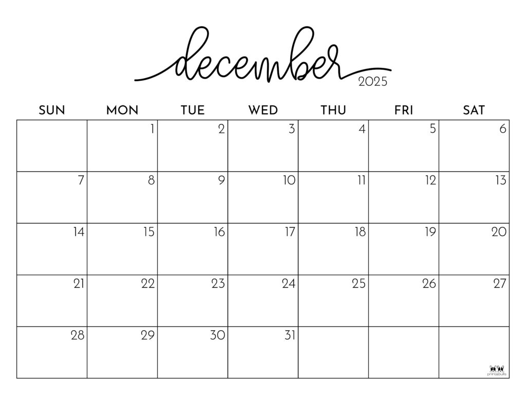 Free December Calendar Printable