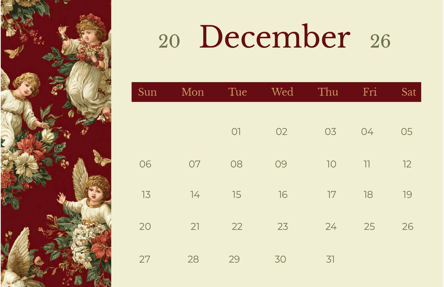 December 2026 Angels Calendar Template To Download Template