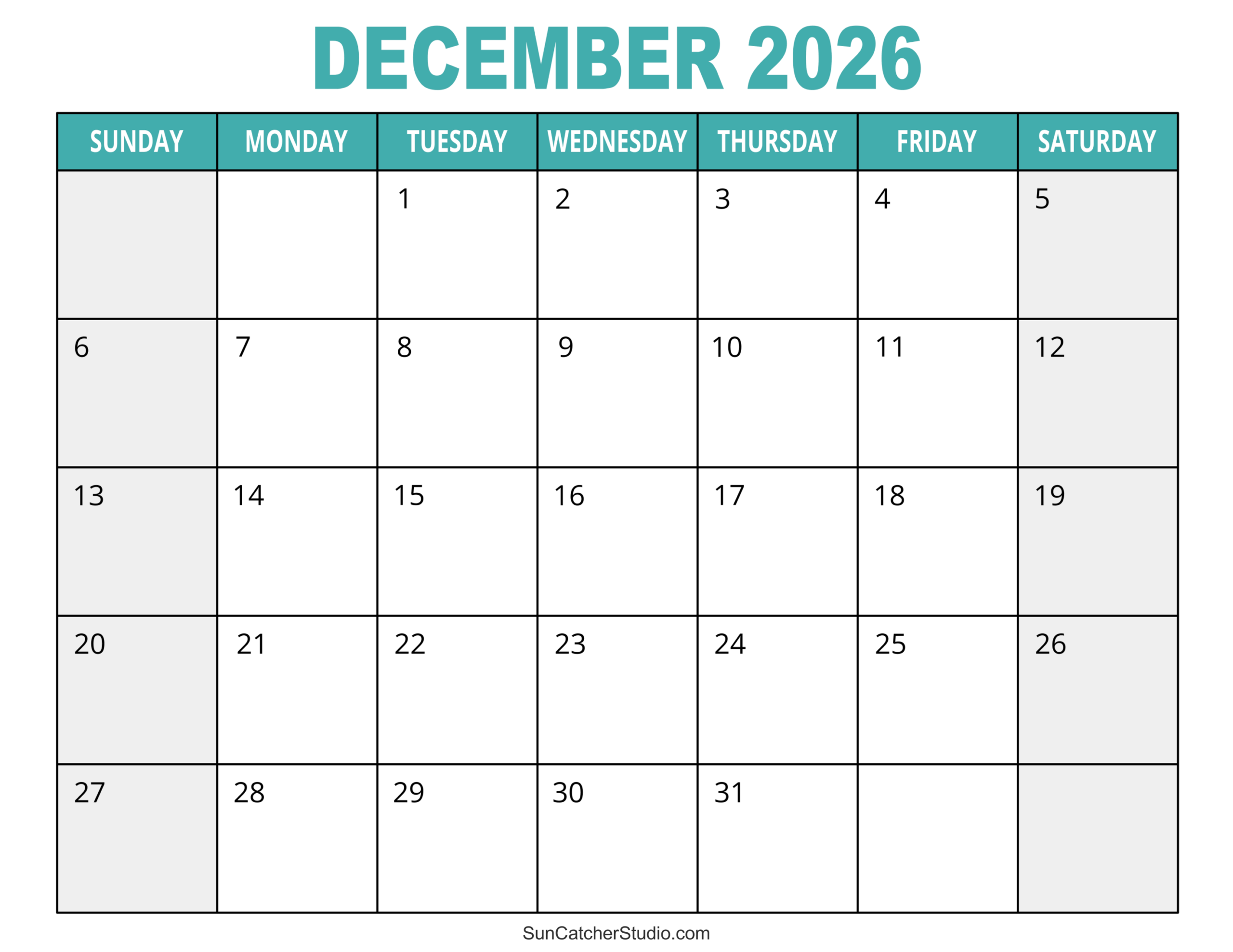 December 2026 Calendar Free Printable Free Printables 