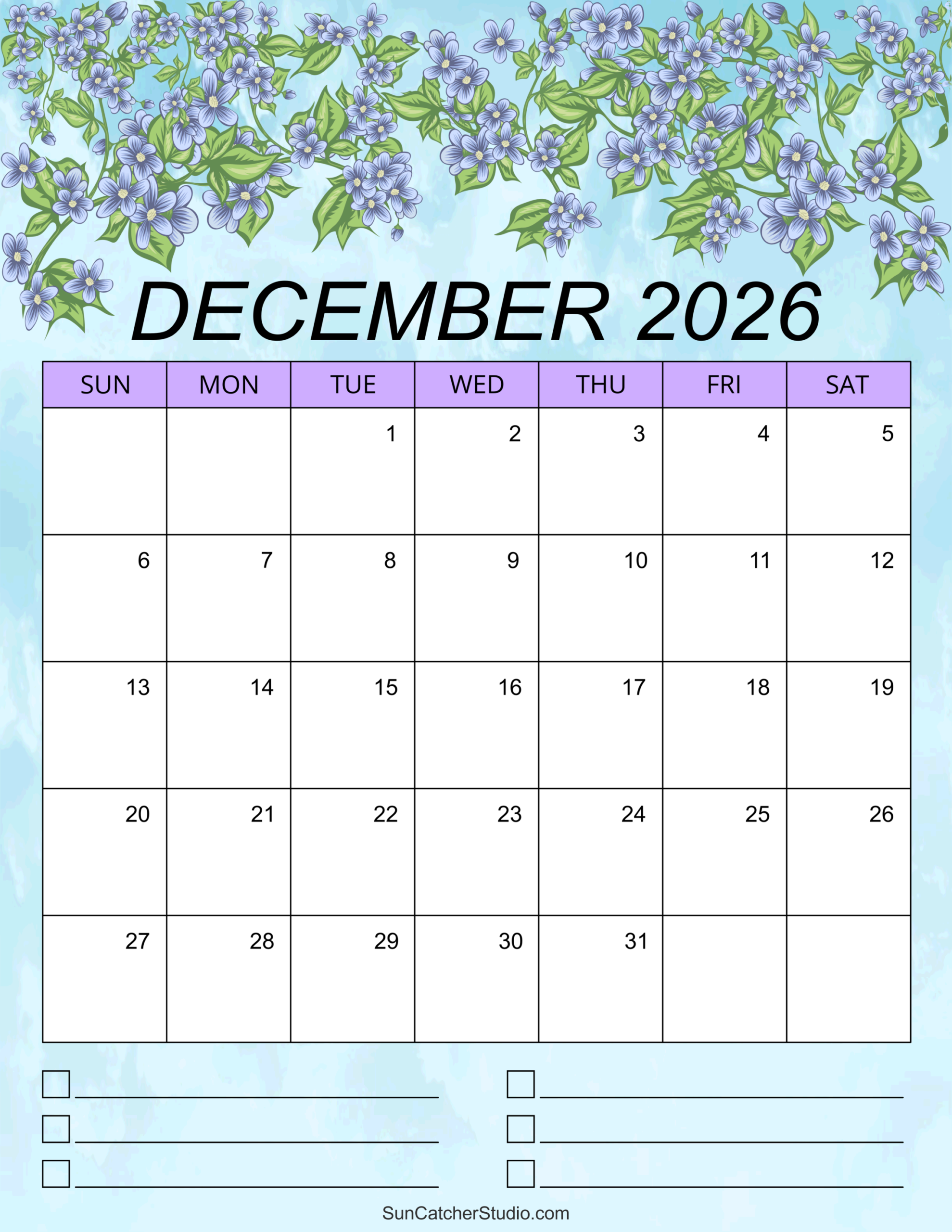Printable December Calendar For 2026