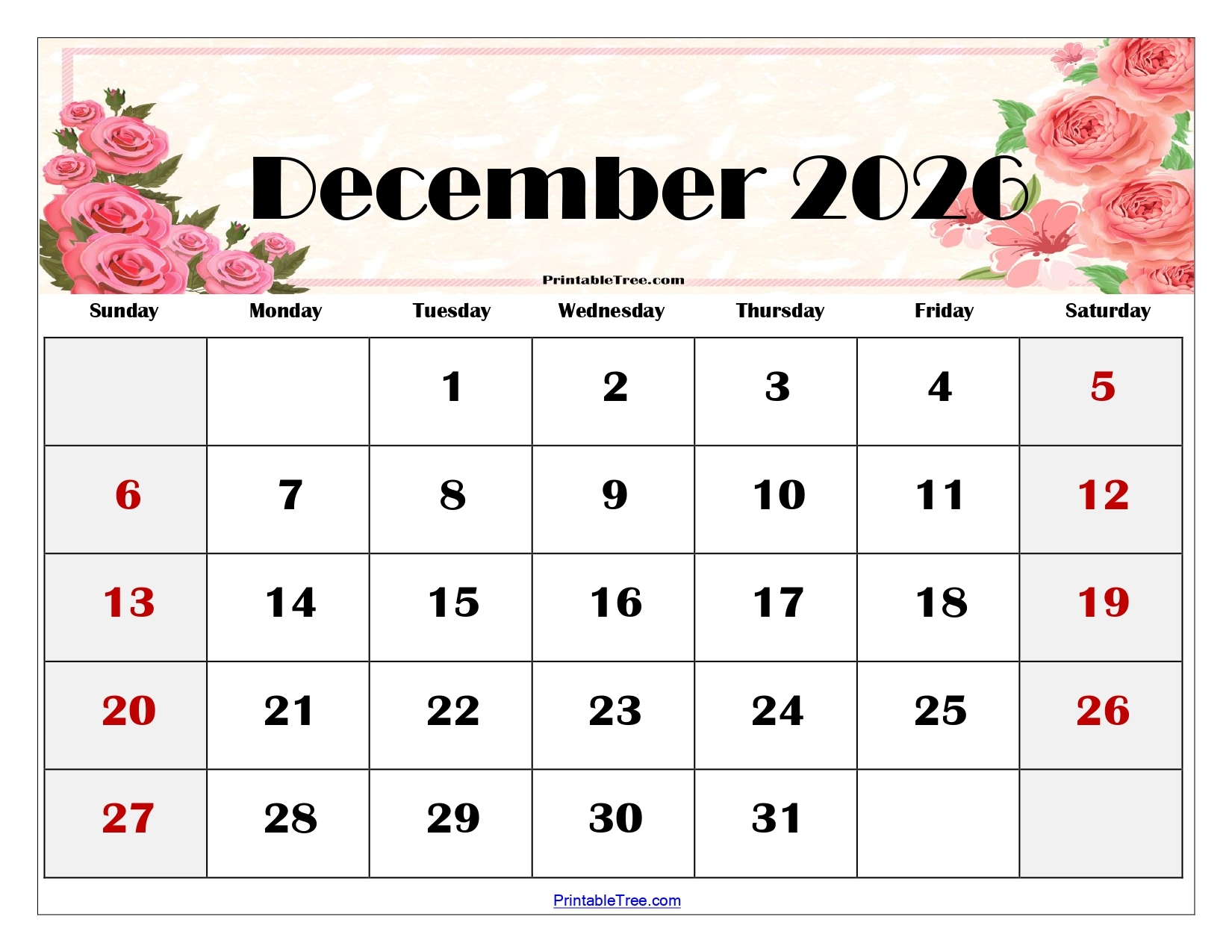 December 2026 Christmas Calendar Printable