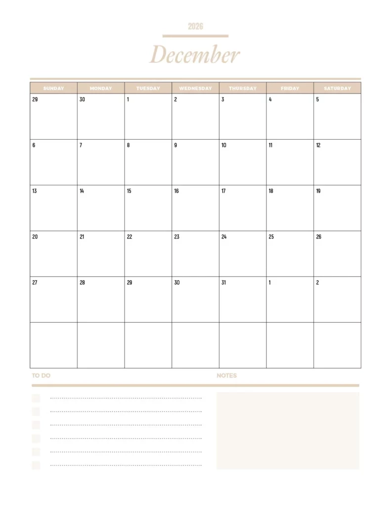 December 2026 Calendar Printables 40 FREE PDF Calendars