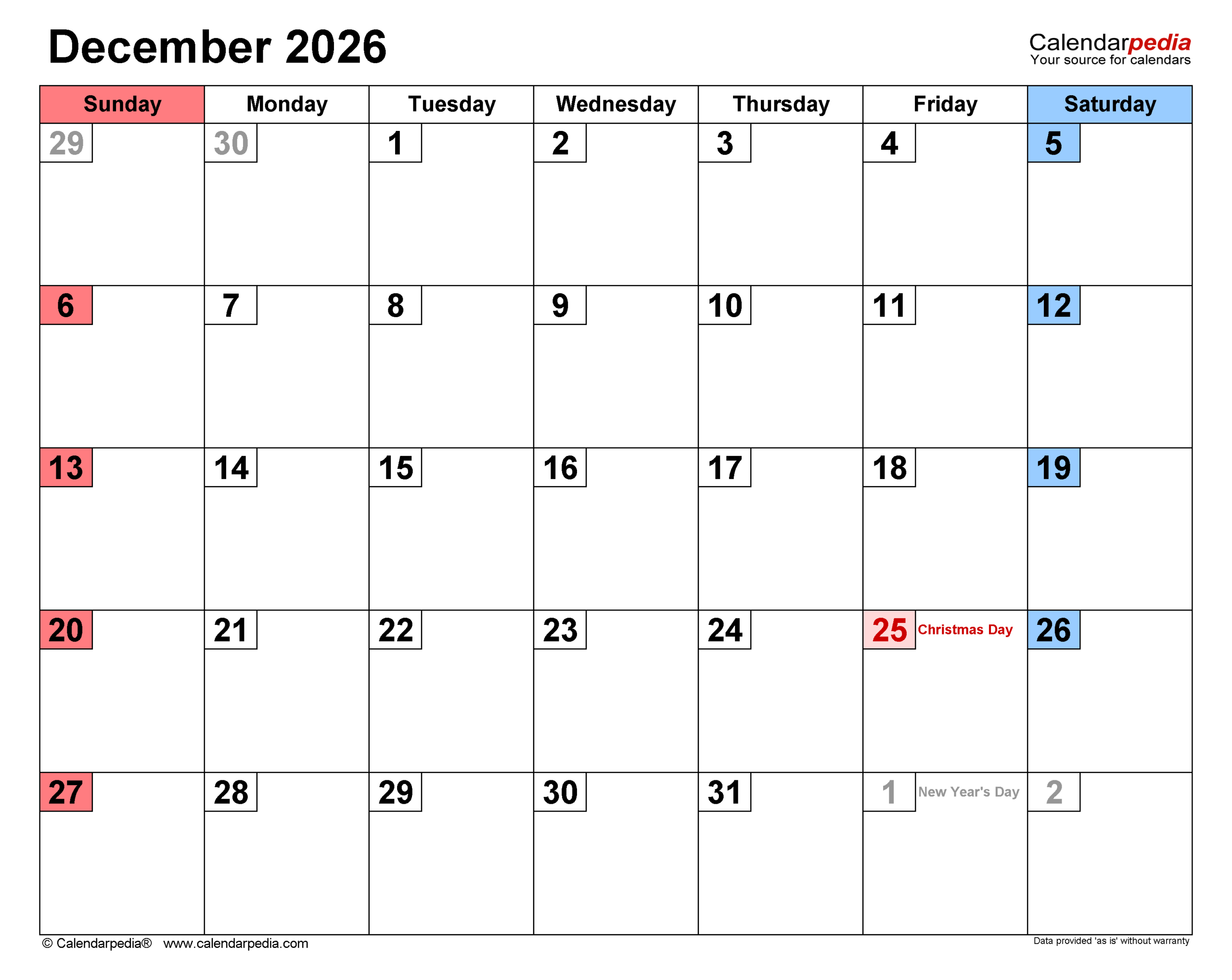 December 2026 Calendar Templates For PDF Excel And Word