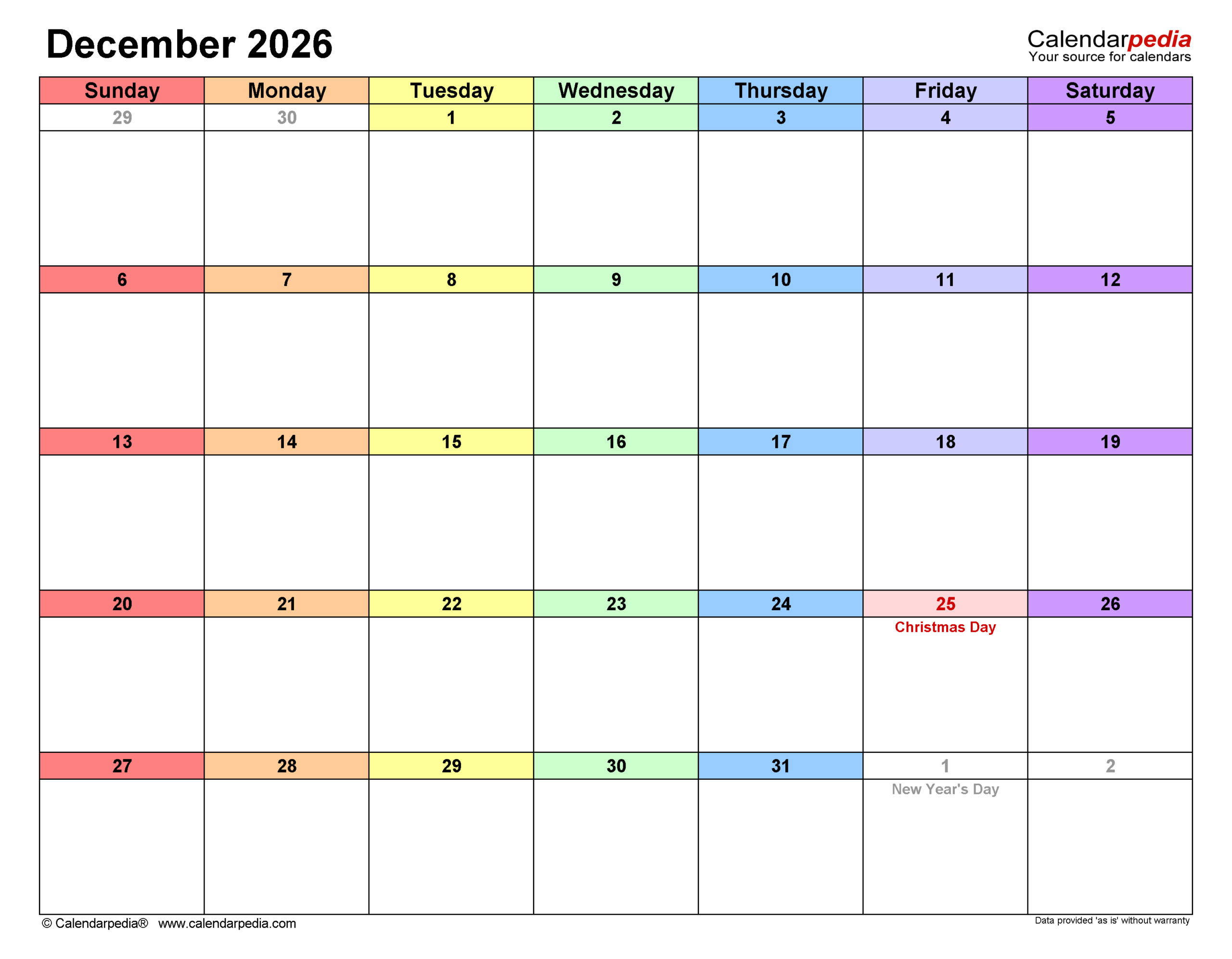 December 2026 Calendar Templates For PDF Excel And Word
